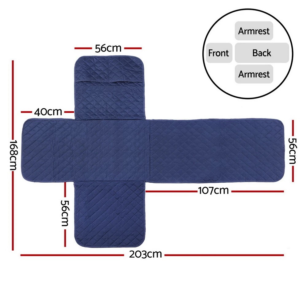 2 Artiss Recliner Chair Cover 100% Water Resistant Navy - Blue, 2 of 6