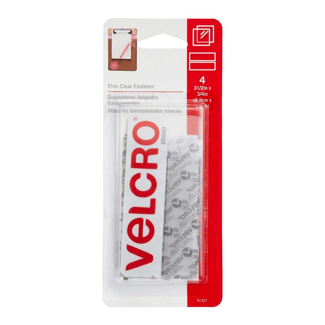1 VELCRO Brand Thin Hook and Loop Strips Clear 19 x 89mm 4 Sets, 1 of 3