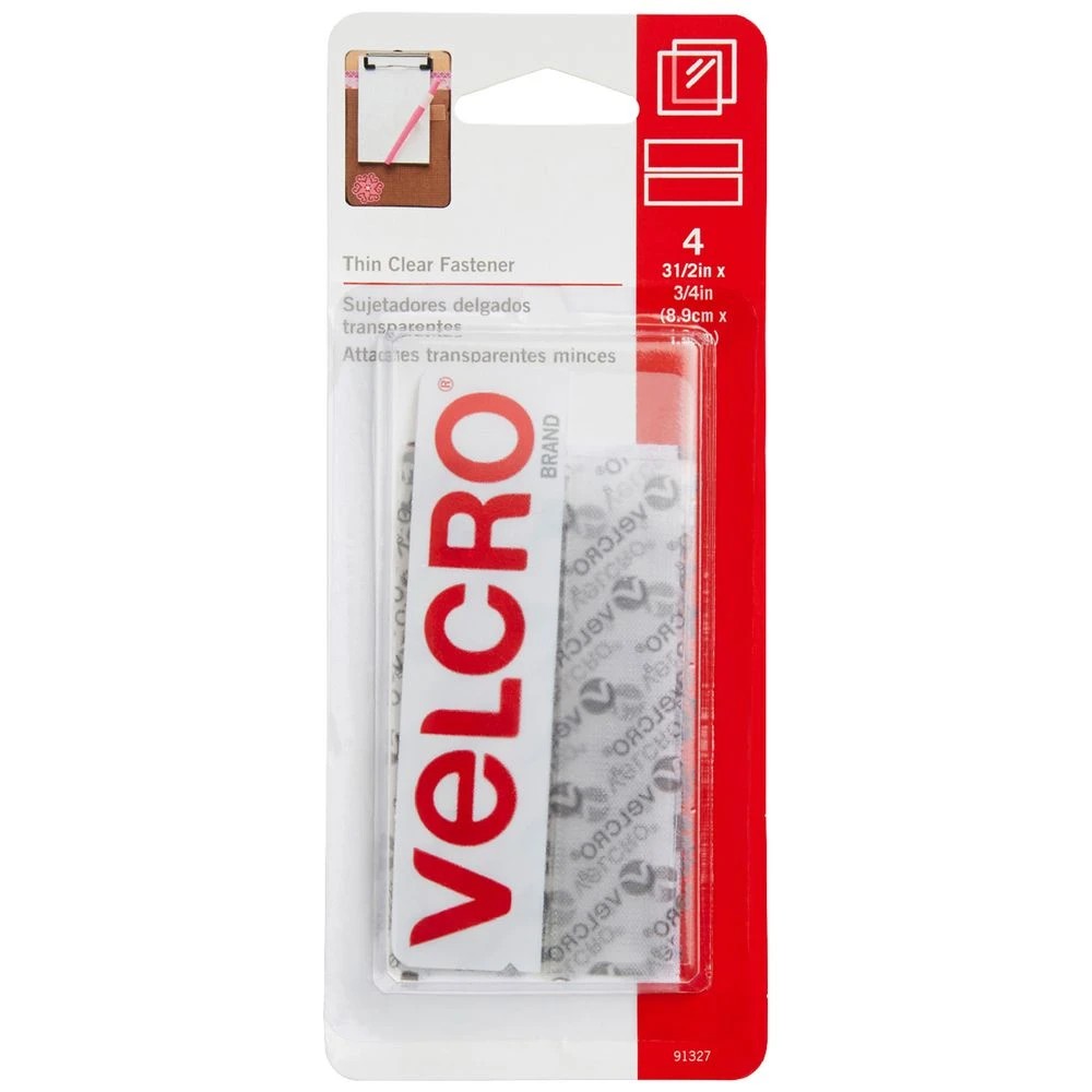 1 VELCRO Brand Thin Hook and Loop Strips Clear 19 x 89mm 4 Sets, 1 of 3