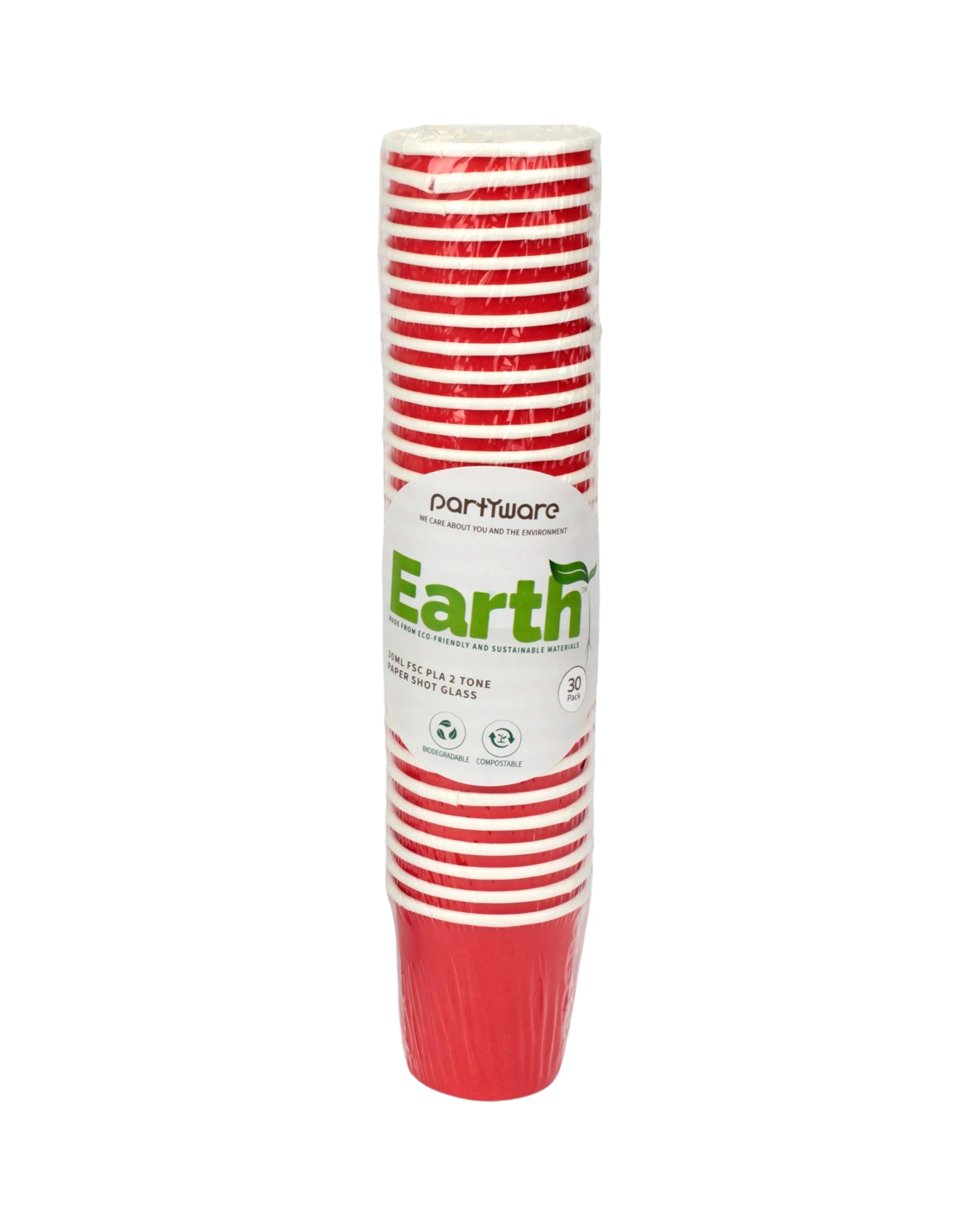 3 Partyware Earth Eco Red Paper Shot Cups 30ml Pack of 30 - Red, 3 of 3
