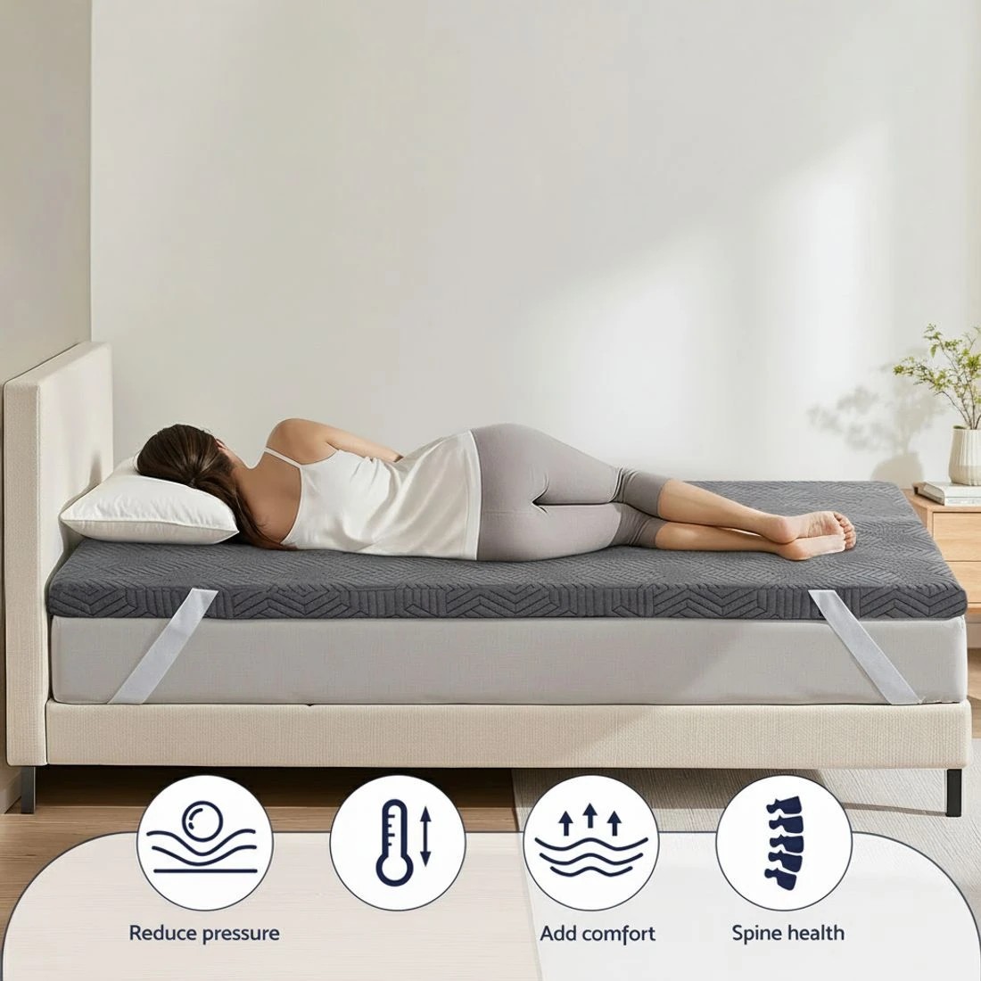 4 Giselle 8cm Memory Foam Mattress Topper Gel Dual Layer Foam Bamboo - Double Bed - Grey, 4 of 9