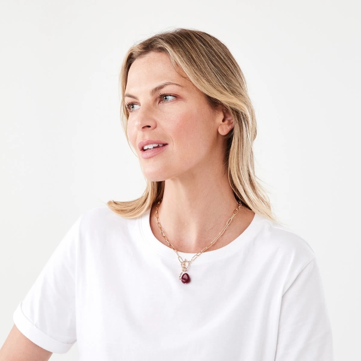 3 Link Necklace with Bead Charm - Gold Tone, 3 of 4