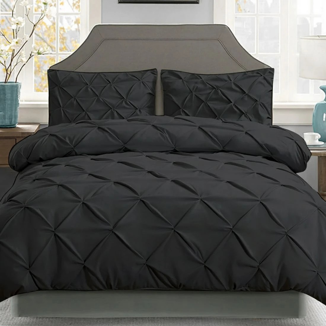 6 Giselle Bedding Quilt Cover Set Diamond Pinch Queen - Queen Bed - Black, 6 of 6