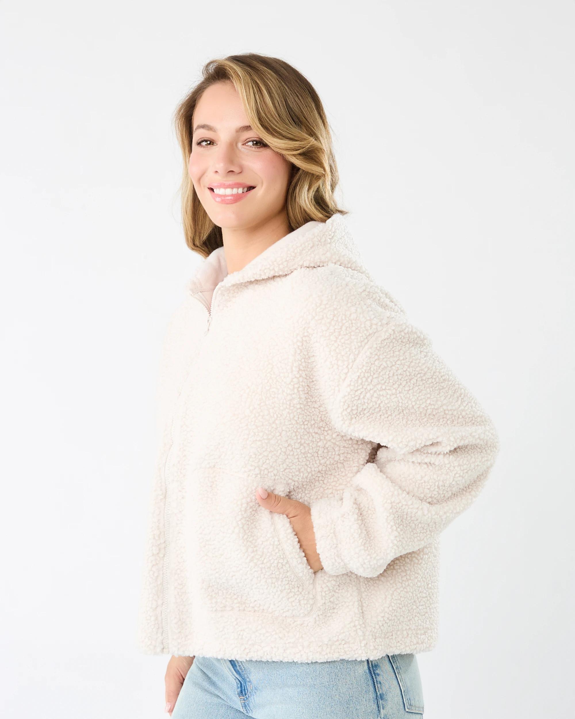 2 Boucle Cosy Zip Through Hoodie Nat Beige, 2 of 7