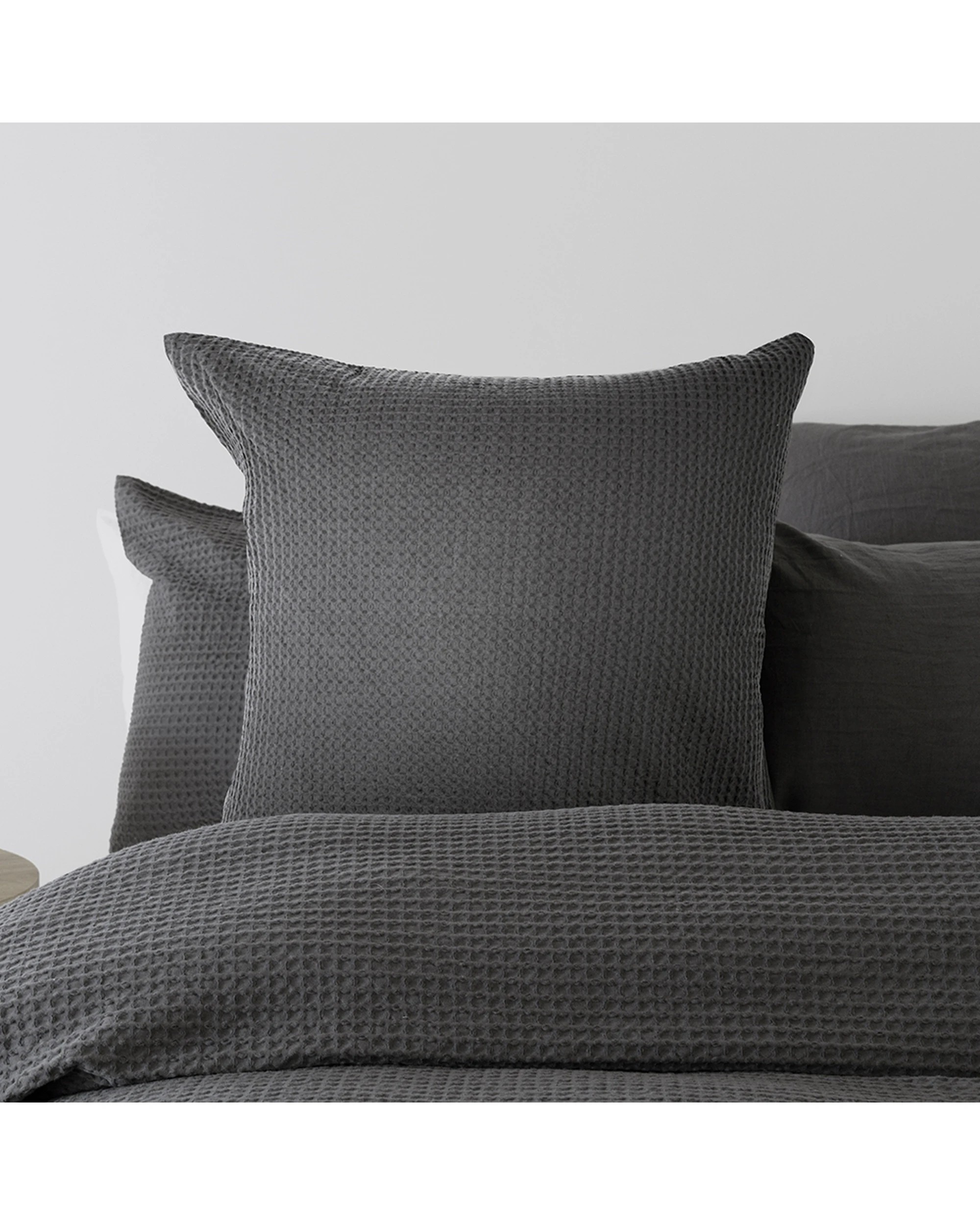 2 Bambury Melville Cotton Waffle European Pillowcase Reversible - Charcoal, 2 of 3