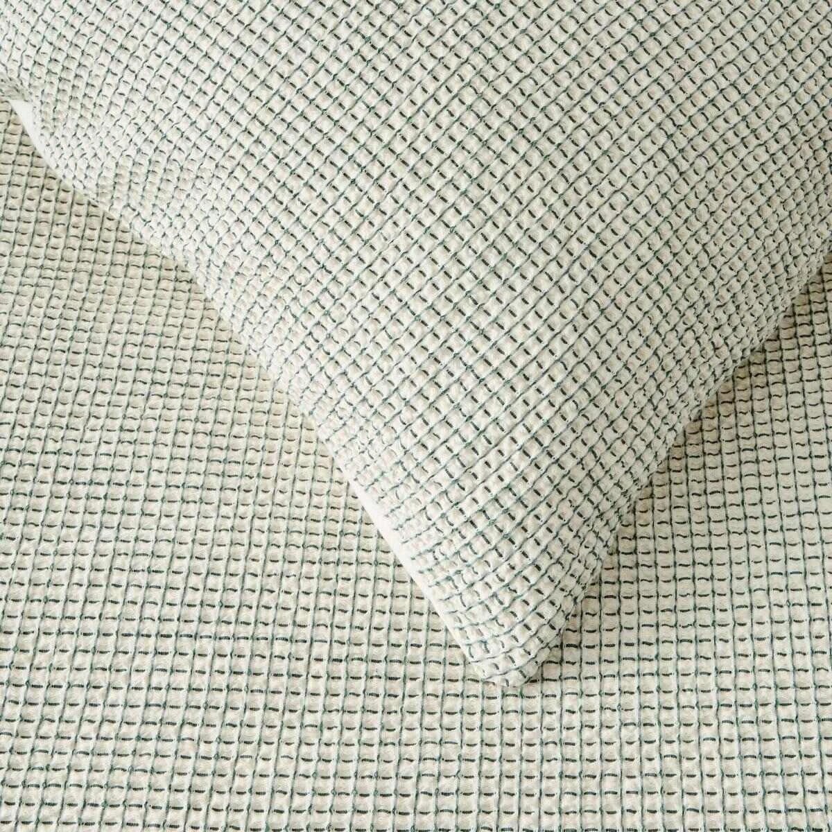 3 Mini Waffle Cotton Quilt Cover Set - Queen Bed, Green, 3 of 6