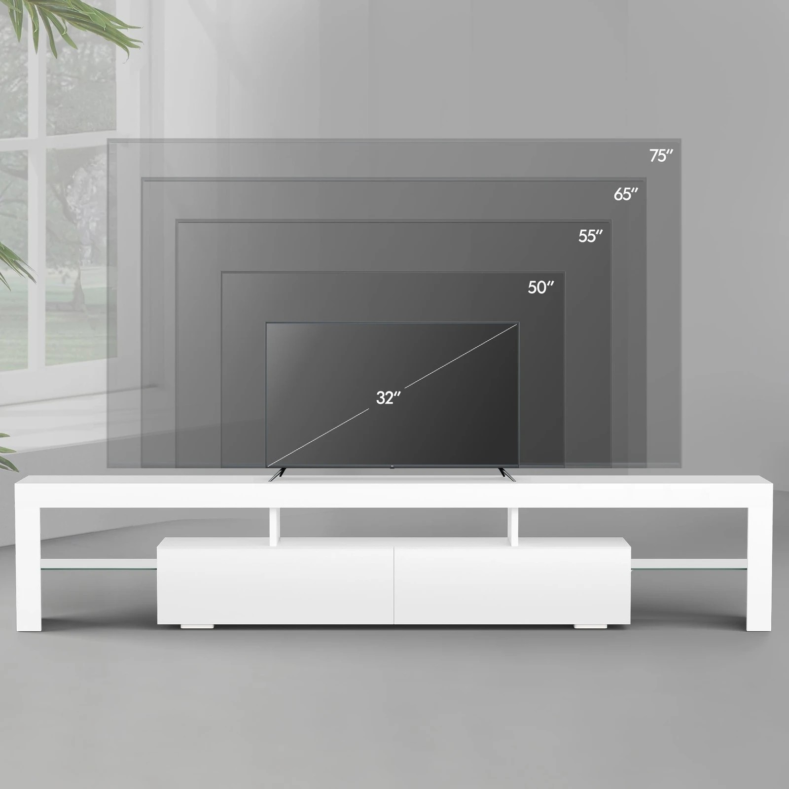 9 Alfordson Entertainment Unit 200cm TV Stand LED Light Storage Gloss - White, 9 of 10