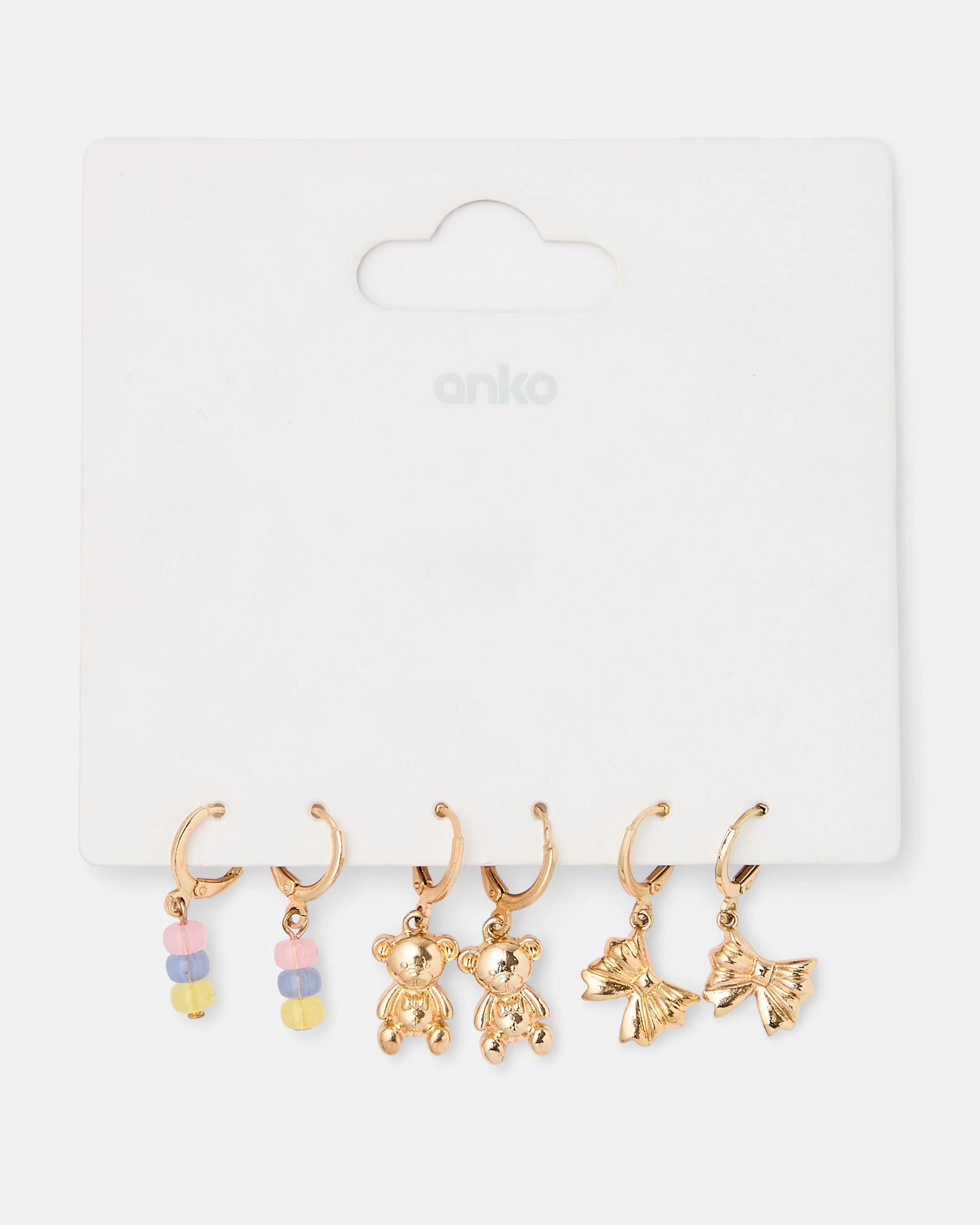 3 3 Pack Teddy Hoop Earrings - Gold Tone Gold, 3 of 3