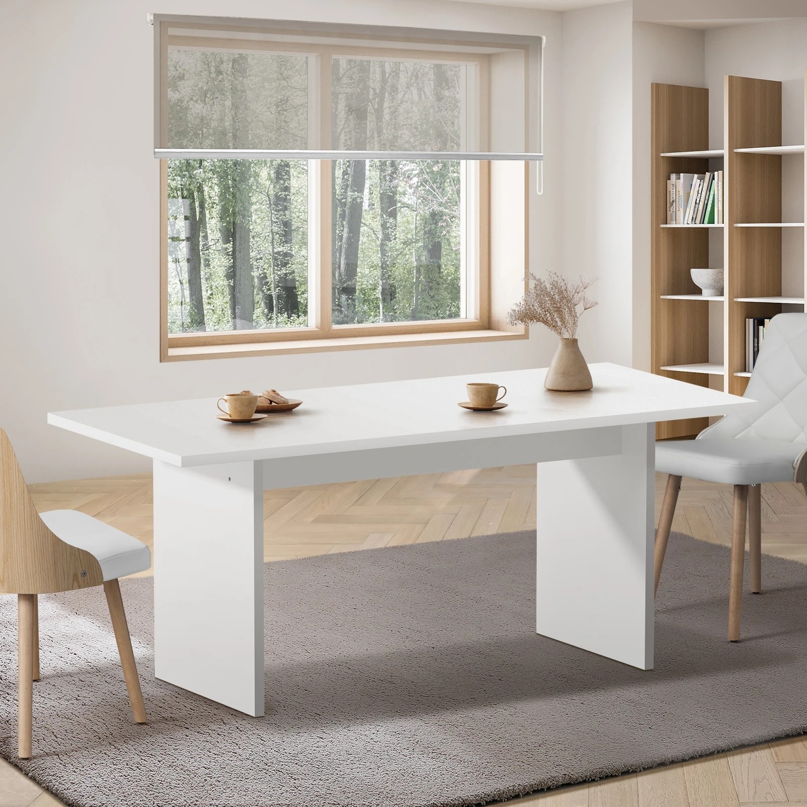 2 Oikiture 180cm Dining Table Rectangular Kitchen Dining Table Timber
 - White, 2 of 9