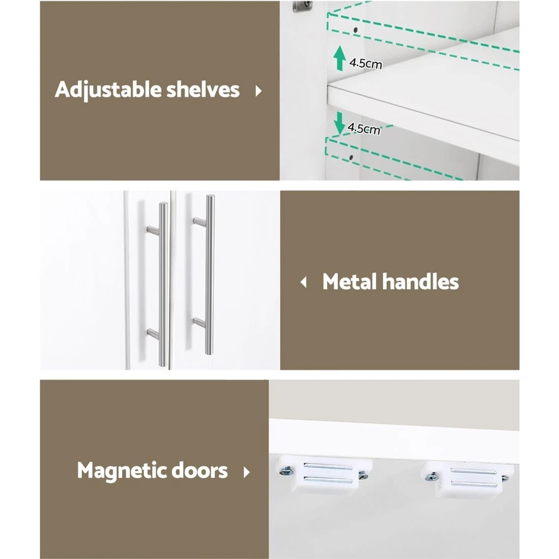 5 Artiss 2 Door Buffet Sideboard Cupboard Cabinet Pantry - White, 5 of 6