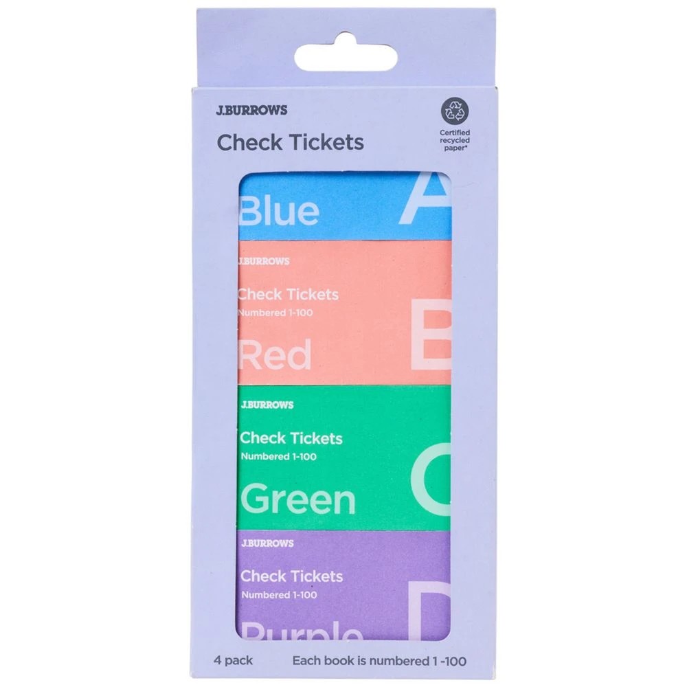1 J.Burrows 100 Sheet Check Ticket Books 4 Pack, 1 of 3