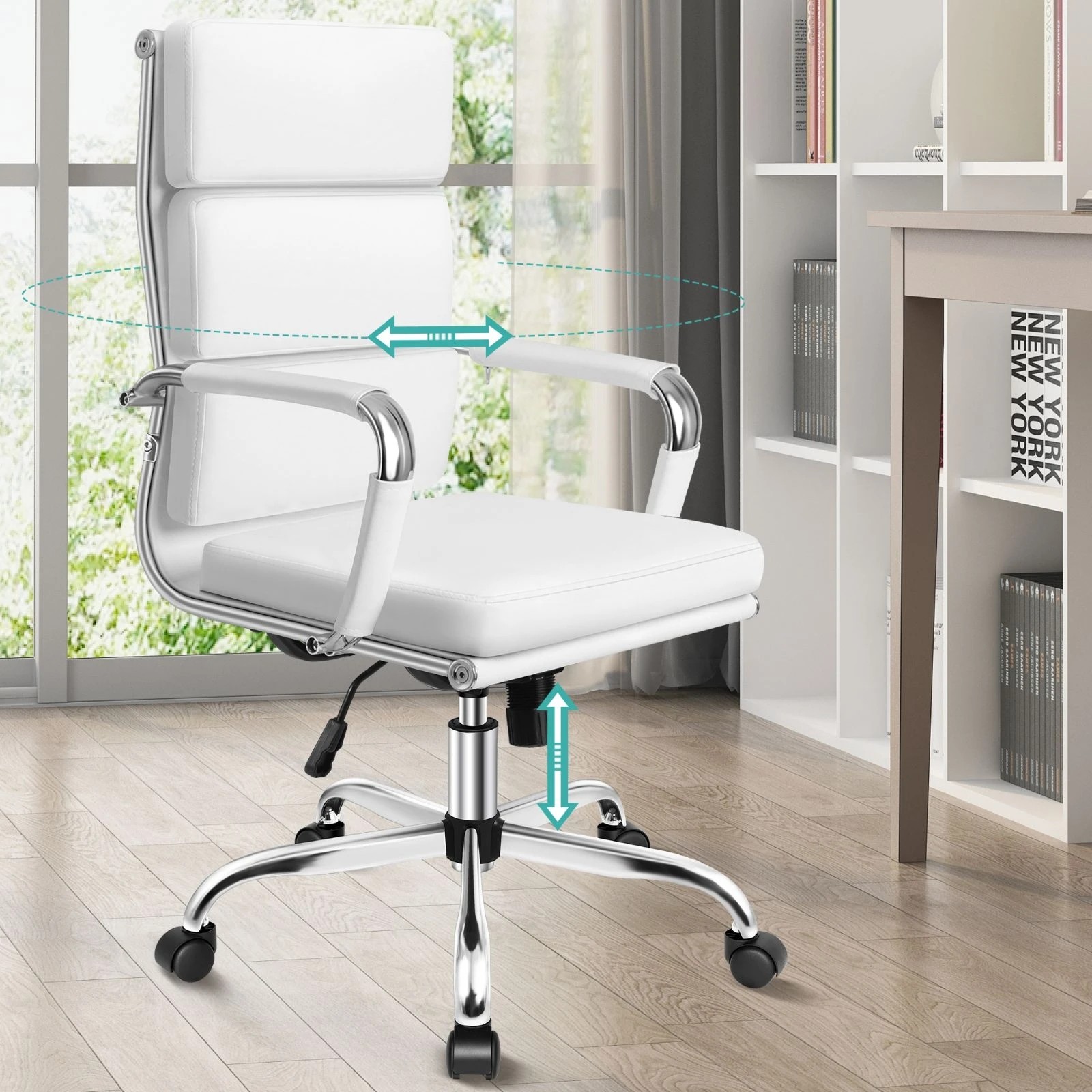 3 Alfordson Office Chair Ergonomic Paddings Executive Computer Work Seat High Back - White, 3 of 10