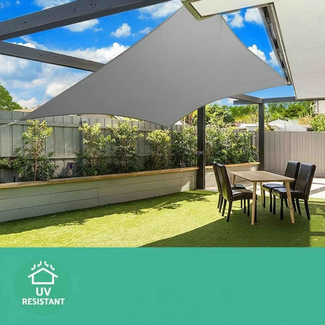 3 Instahut Shade Sail 4x5m Rectangle 280GSM 98%  Shade Cloth - Grey, 3 of 5