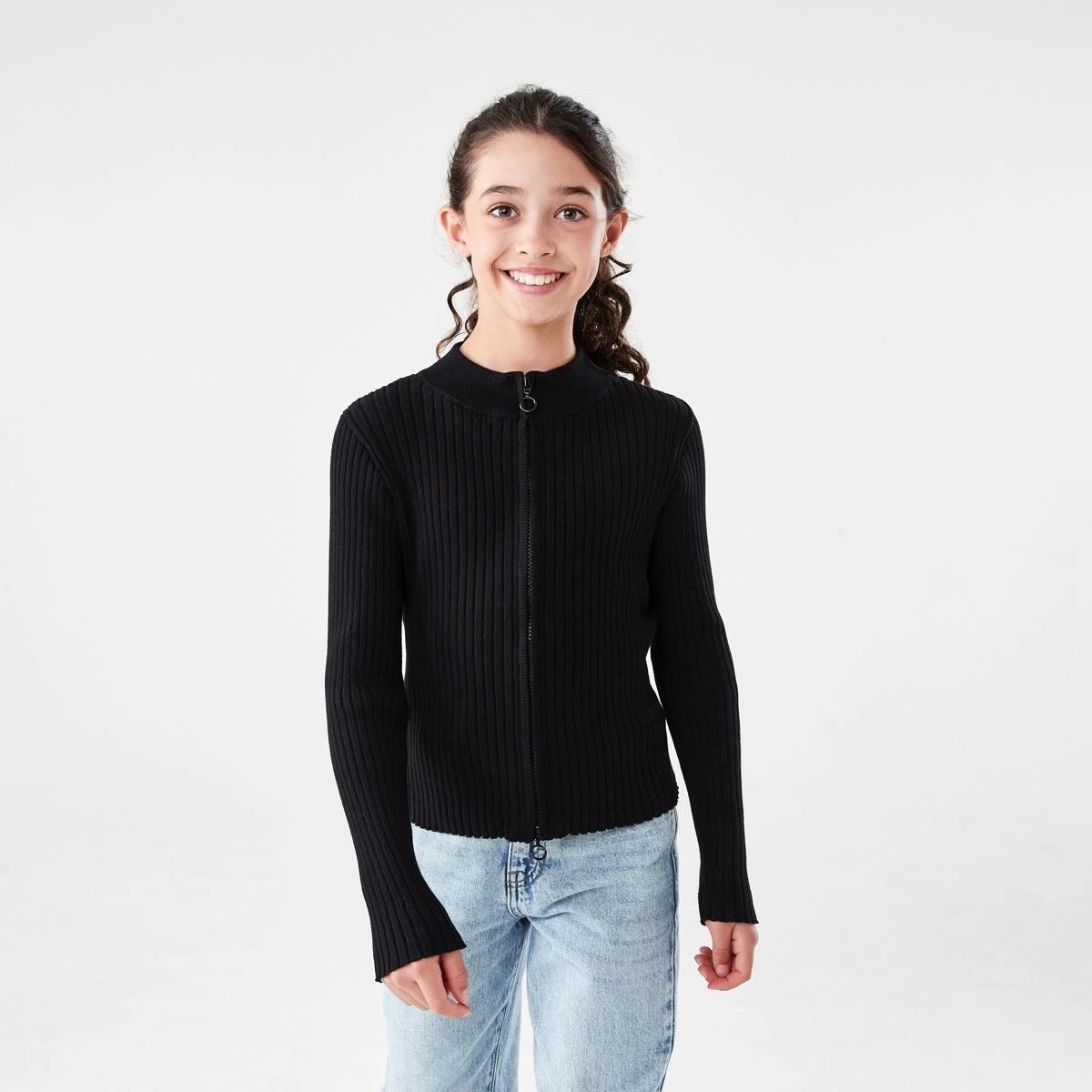 1 Rib Zip Through Cardigan BLACK, 1 of 7