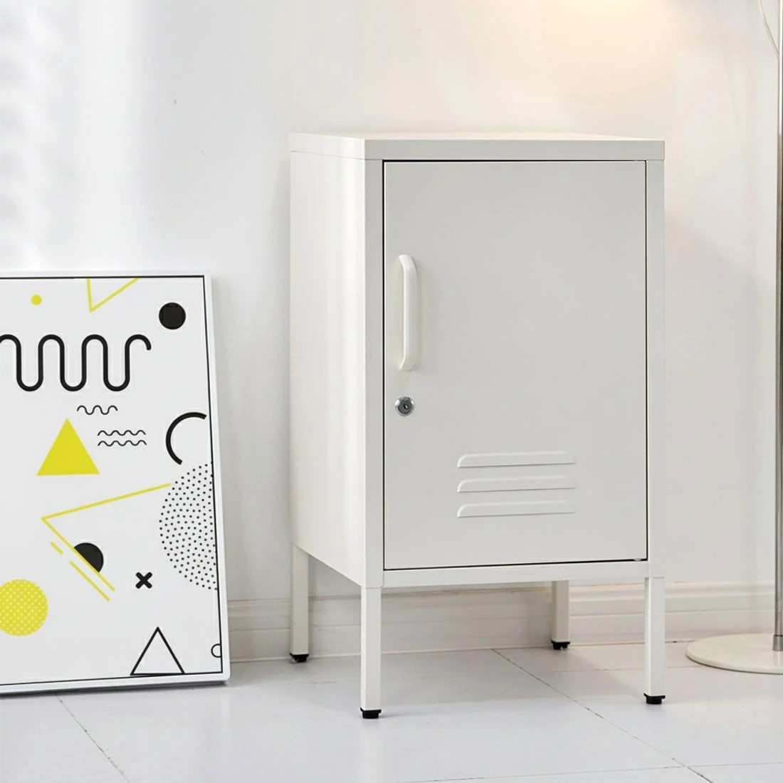 4 Artiss Bedside Table Metal Cabinet - White, 4 of 7