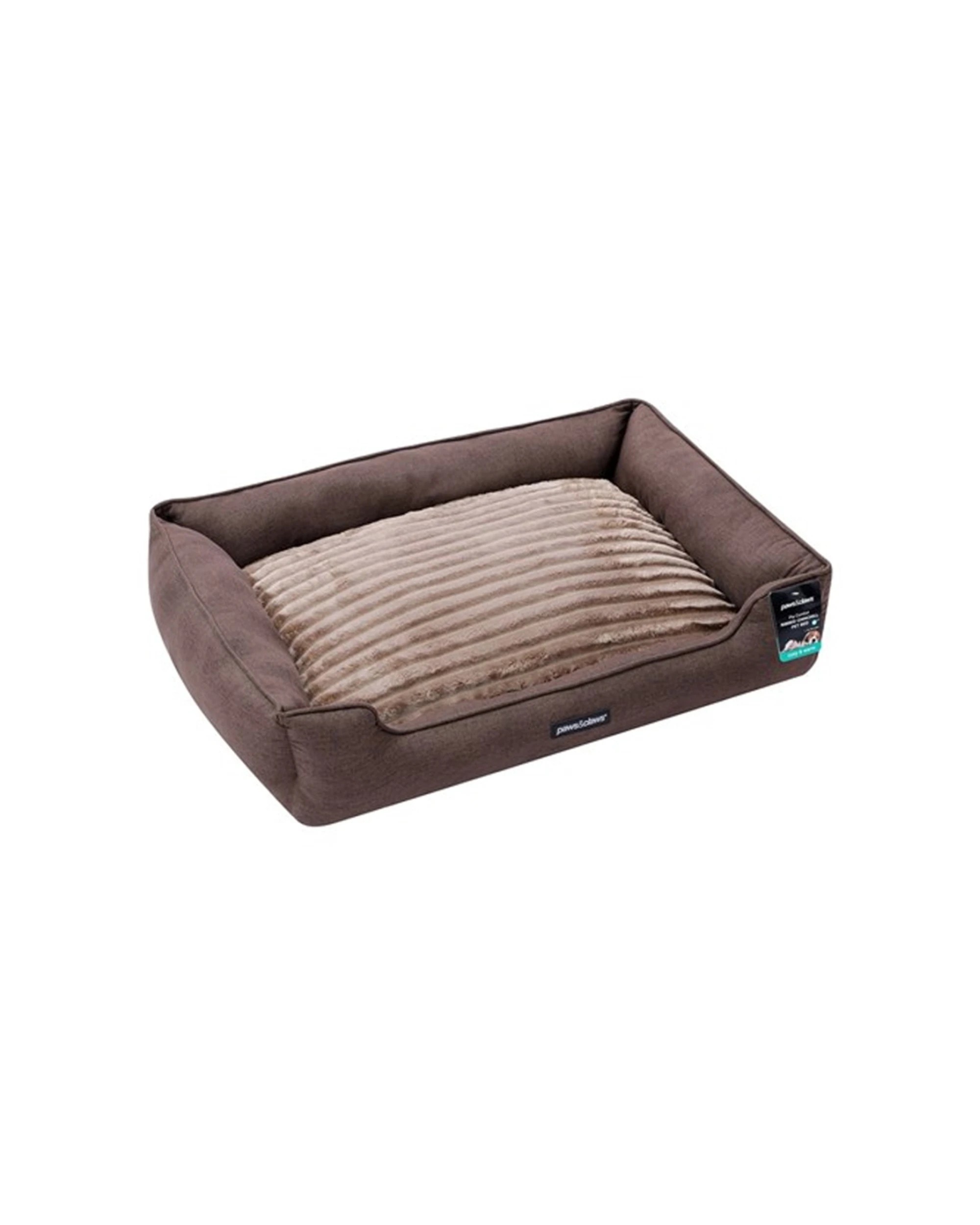 2 Paws And Claws Pia Ribbed Chinchilla Pet Bed Large Size Ultra Soft 80x60x20cm - Brown, 2 of 4