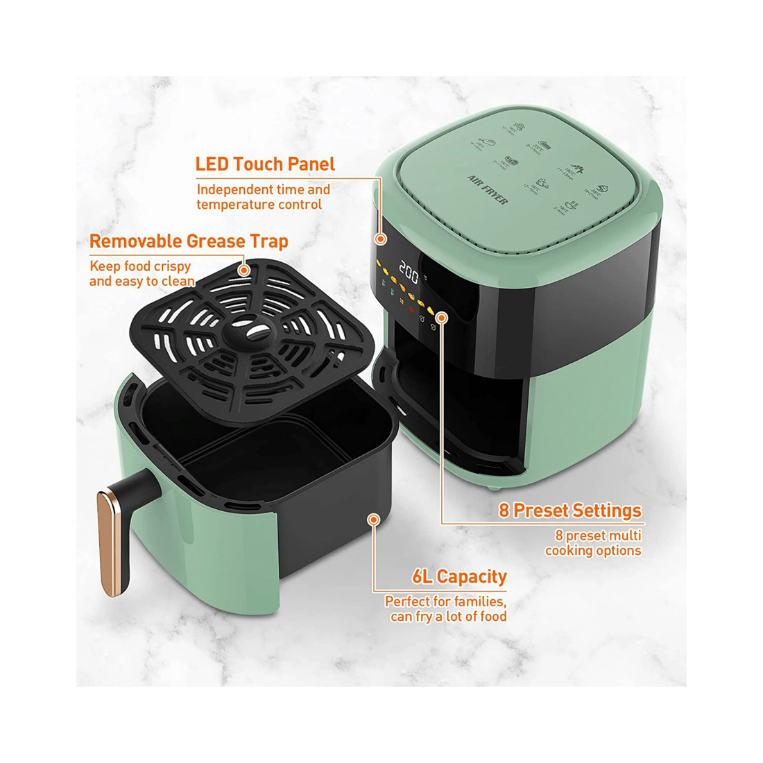 4 Advwin 6l Air Fryer Oil-less Healthy Electric Cooker Kitchen Oven 8 Preset Set Led Touch Digital Screen, 4 of 8