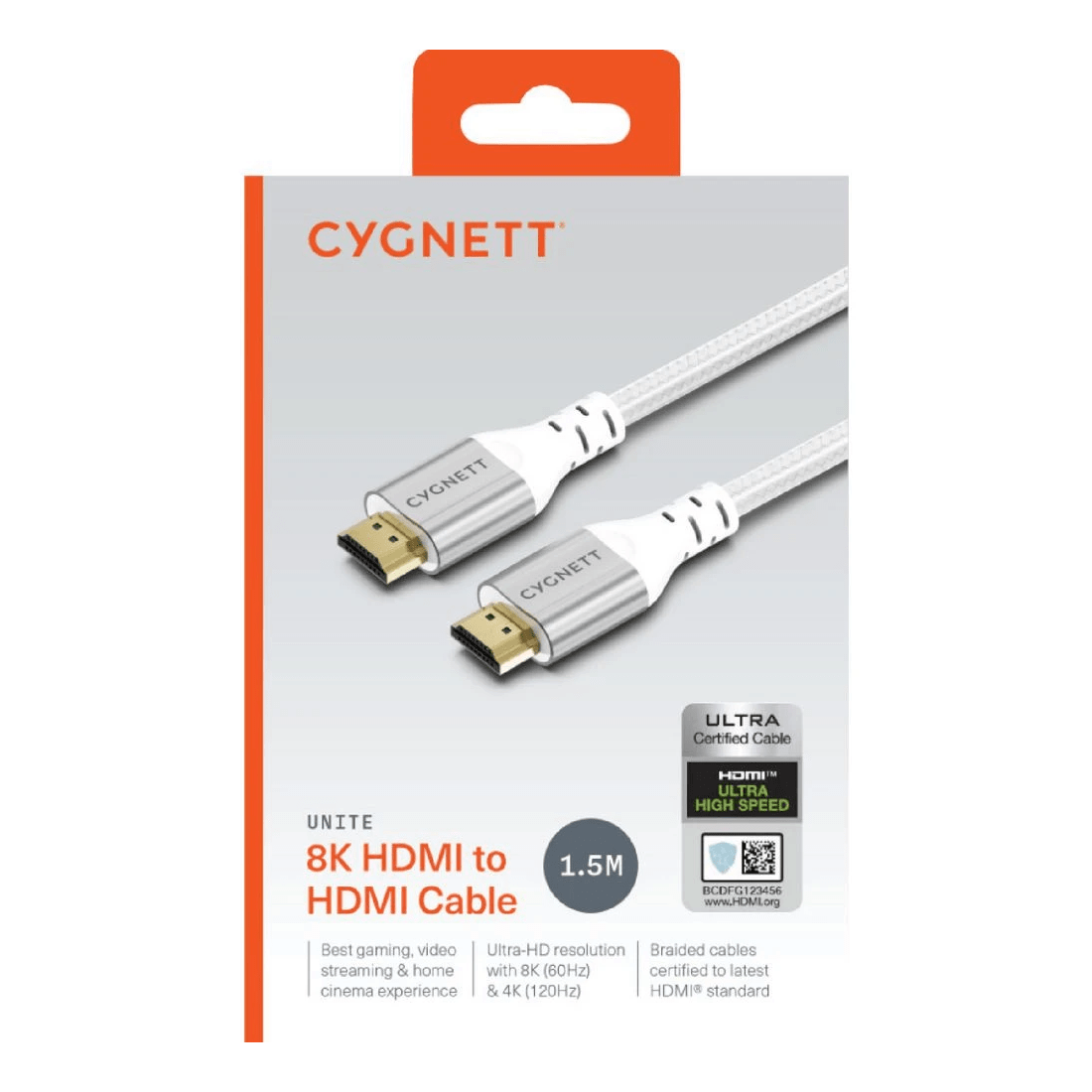 2 Cygnett Unite HDMI to HDMI 8K Braided Cable 1.5m White, 2 of 4