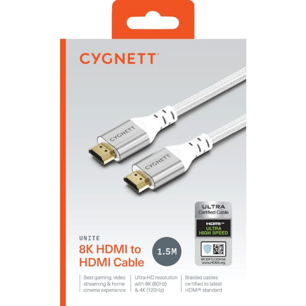 2 Cygnett Unite HDMI to HDMI 8K Braided Cable 1.5m White, 2 of 4