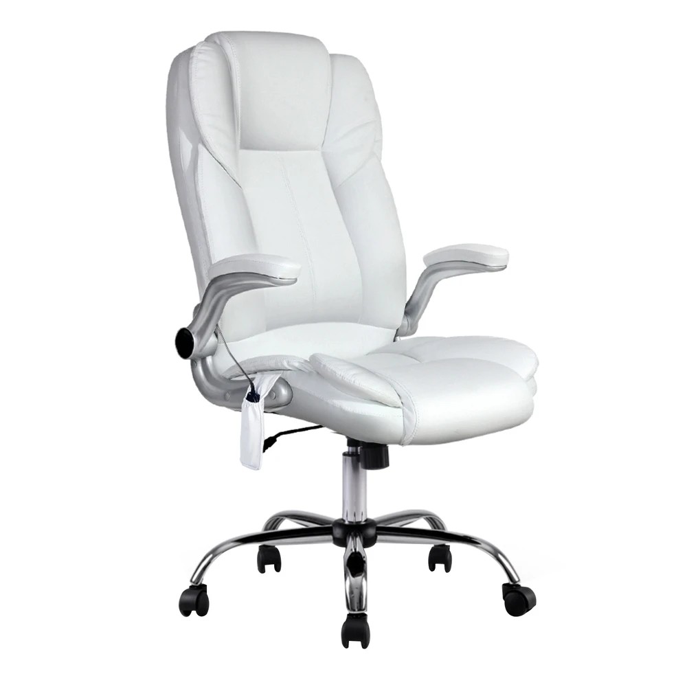 1 Artiss 8 Point Massage Office Chair PU Leather - White, 1 of 6