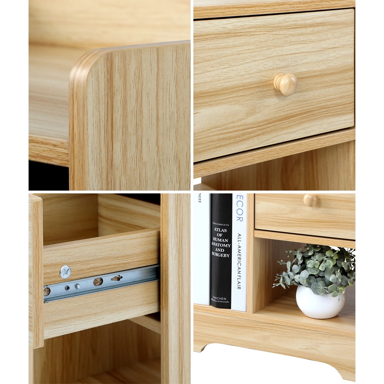 4 Oikiture Bedside Table Wooden Side Table Nightstand Storage Drawer Shelf
 - Natural, 4 of 10