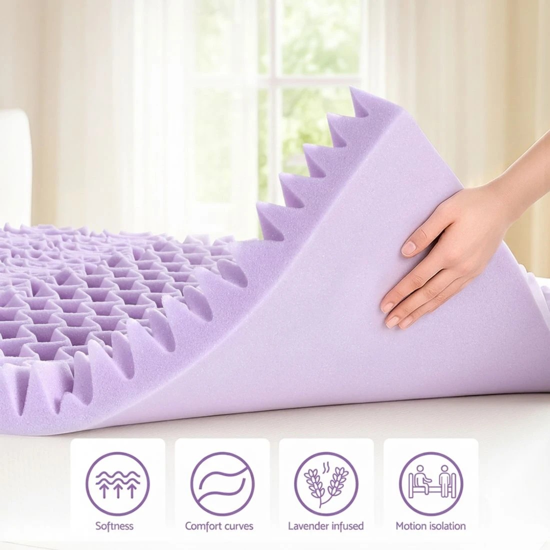 9 Giselle 8cm Memory Foam Mattress Topper Lavender Infused Bamboo Cover 7 Zone Single  Single Bed - Single Bed - Purple, 9 of 9