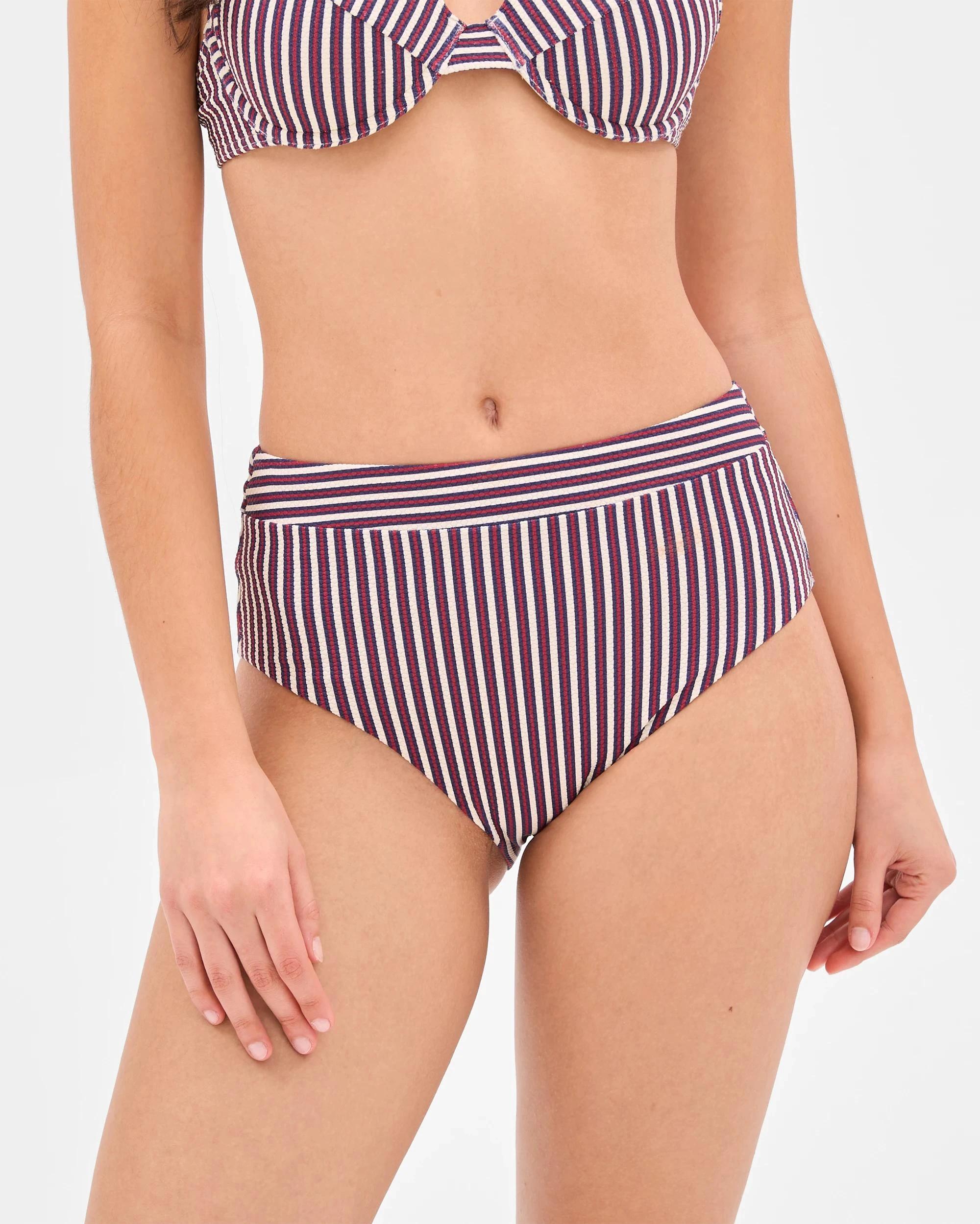 2 Target Resort High Waisted Honeycomb Bikini Bottoms - Shape Your Body NAVY/RED STRIPE, 2 of 10