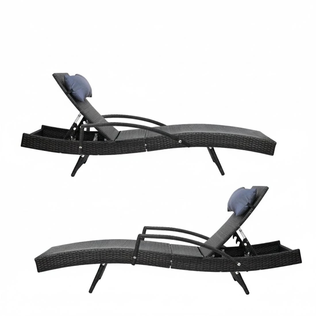 5 Gardeon 2x Sun Lounge Wicker Lounger Outdoor Furniture Beach Chair Armrest - Black, 5 of 6