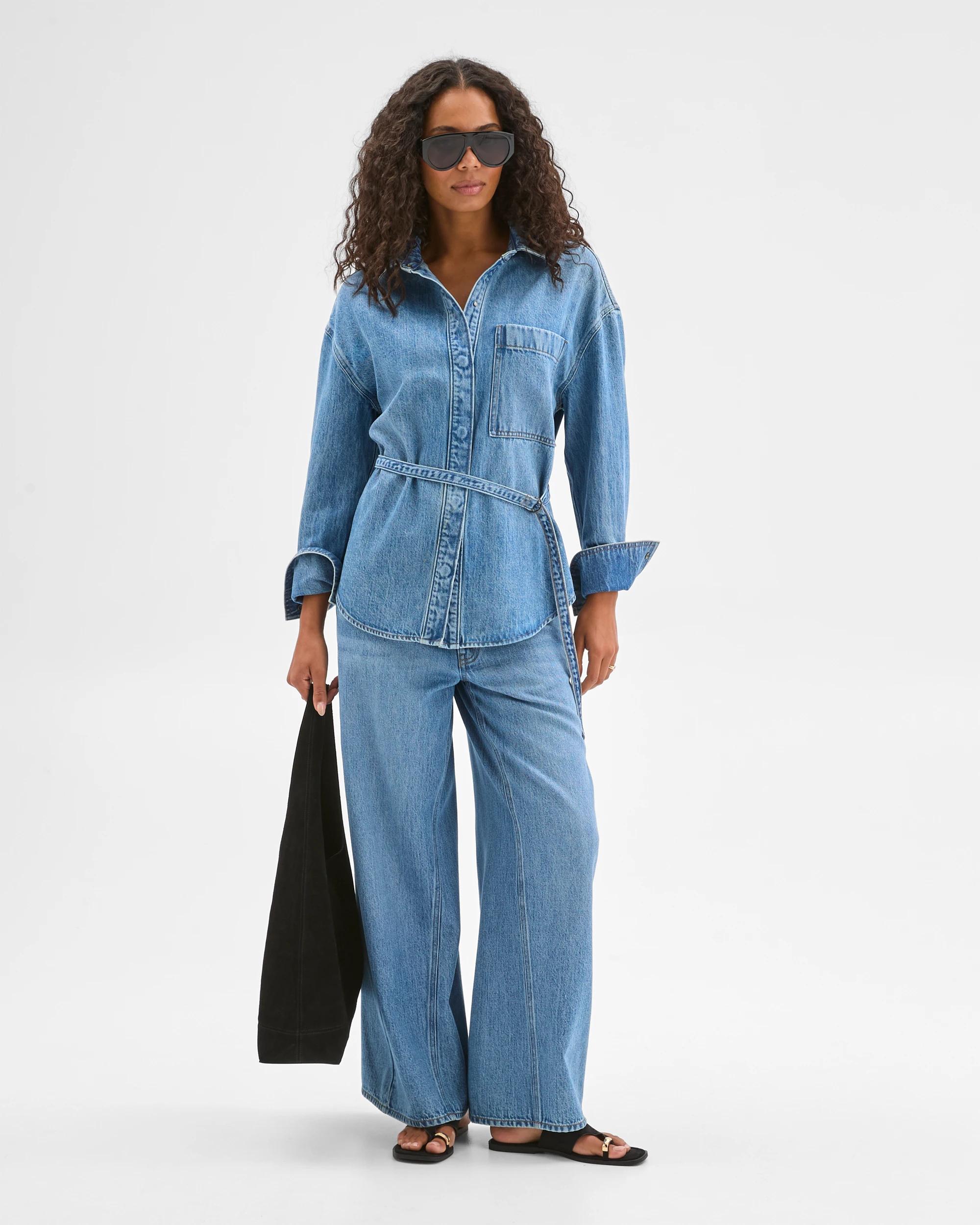 1 Target Denim Belted Denim Shacket MID WORN, 1 of 6