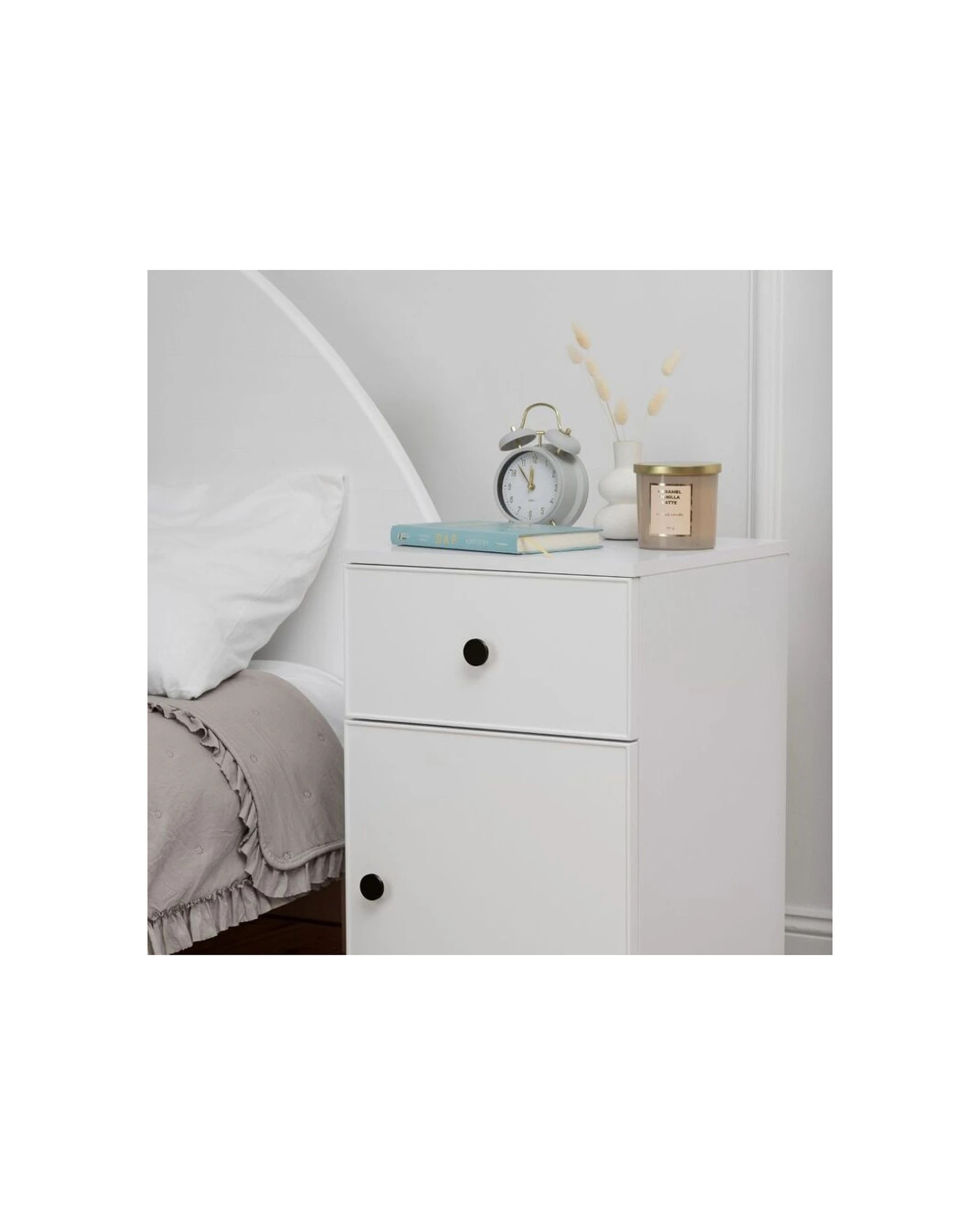 3 European Cabinetry Porto Bedside Table Slim Front Round Handle - White, 3 of 4