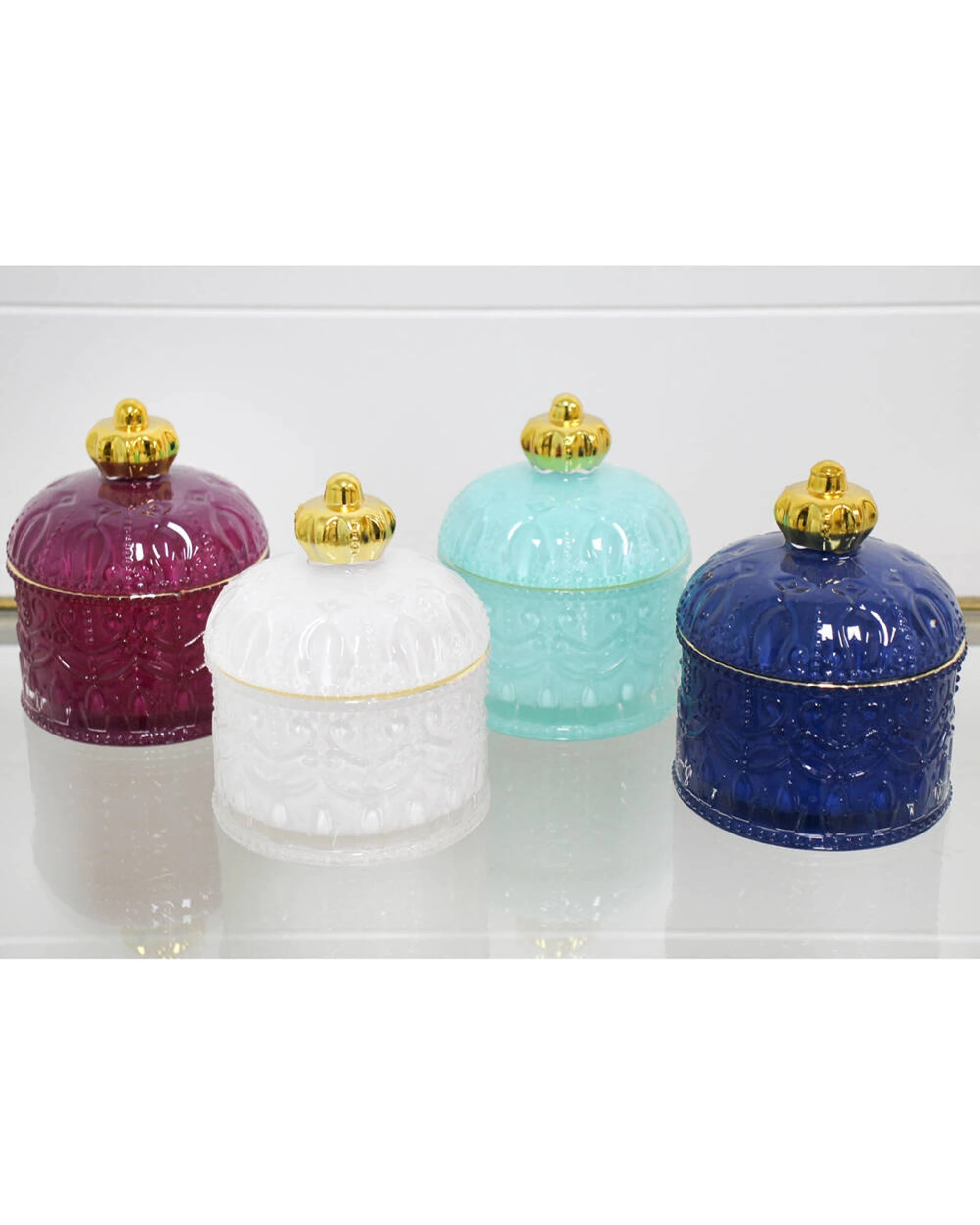 2 LVD Glass Crown Trinket Box Storage Decor Round 11cm Indigo - Blue, 2 of 2
