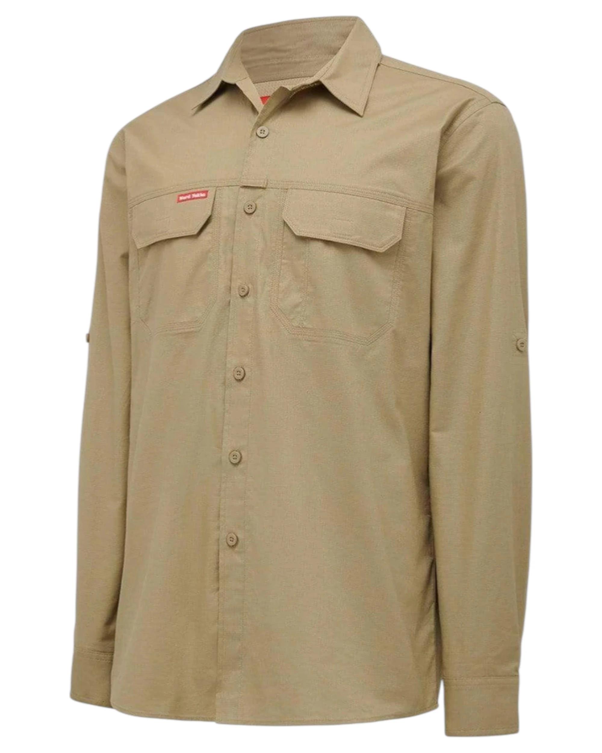 1 Hard Yakka Mens Flex Ripstop Long Sleeve Shirt Work Wear Khaki Y04305 KHAKI, 1 of 8