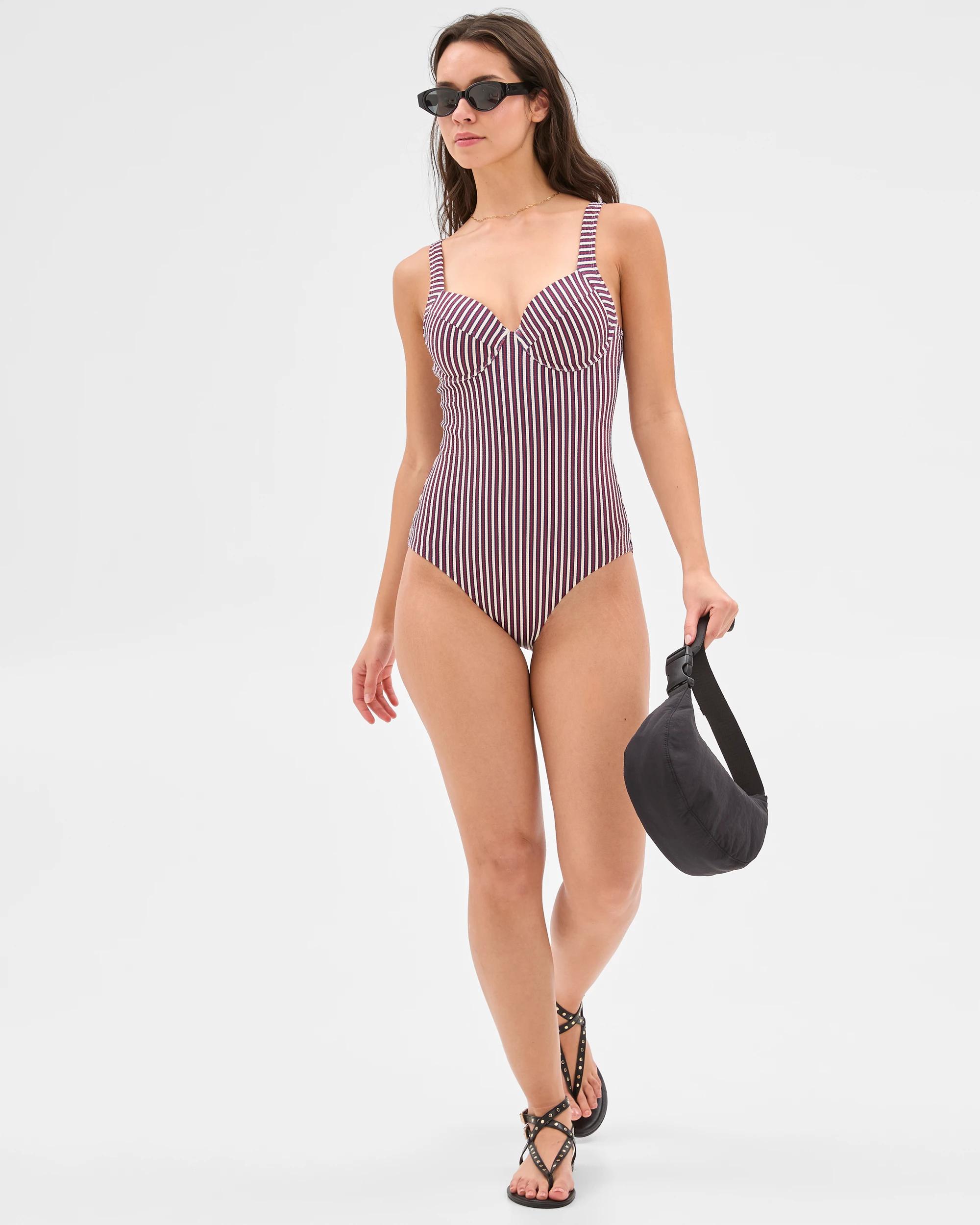 2 Target Underwire Balconette One Piece Bathers - Shape Your Body NAVY/RED STRIPE, 2 of 10