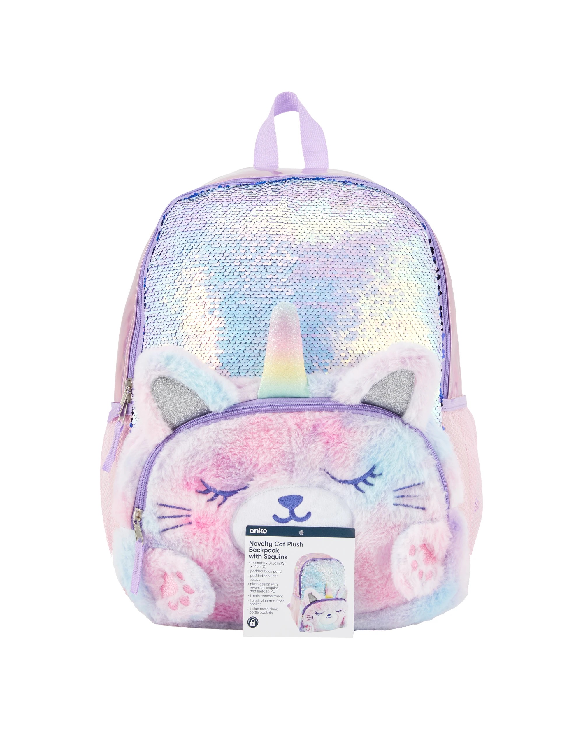 5 Novelty Cat Plush Backpack with Sequins, 5 of 5