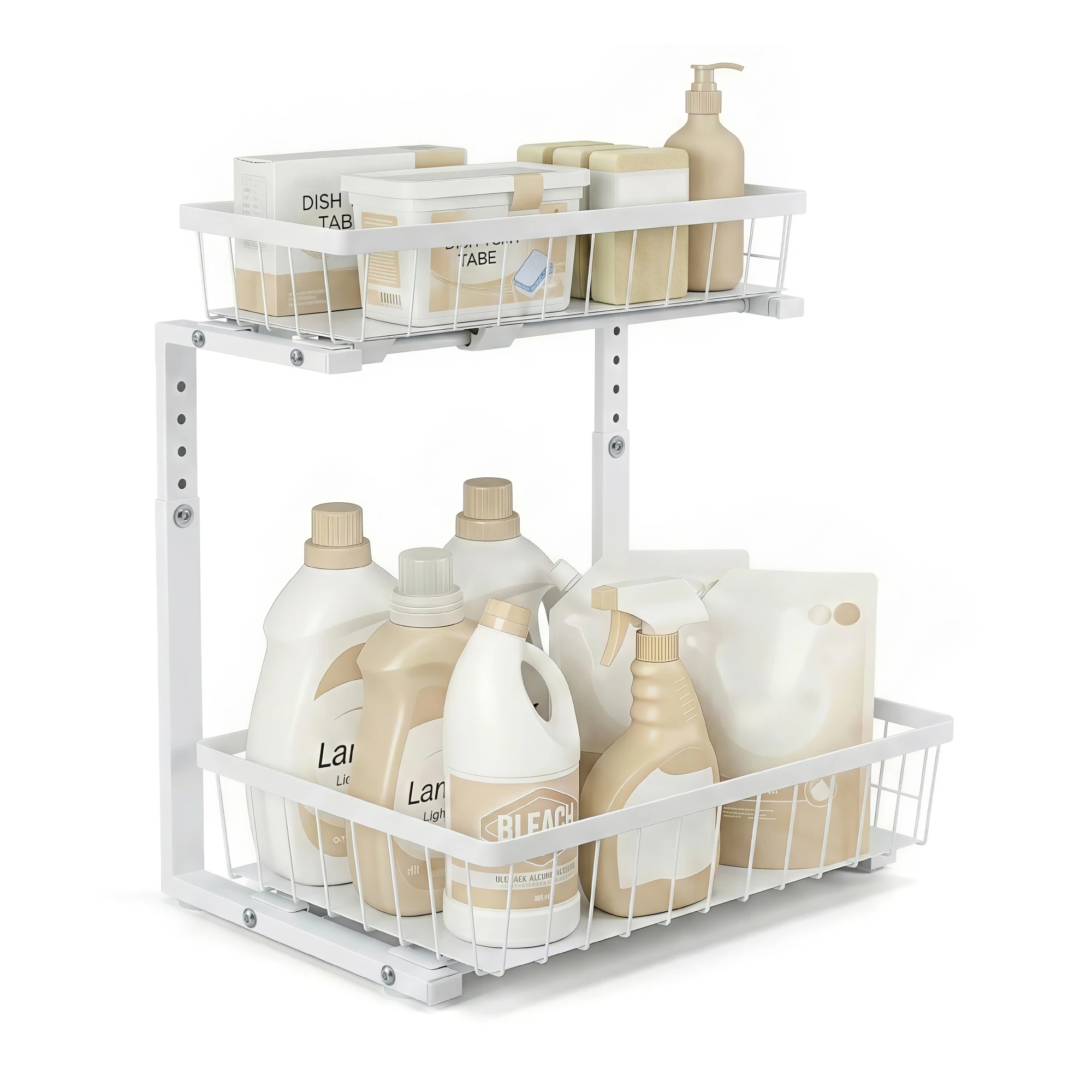 1 Artiss Under Sink Organizer Storage with 2 Slide Out Drawers 5 Adjustable Height Bathroom Kitchen Cabinet - White, 1 of 3