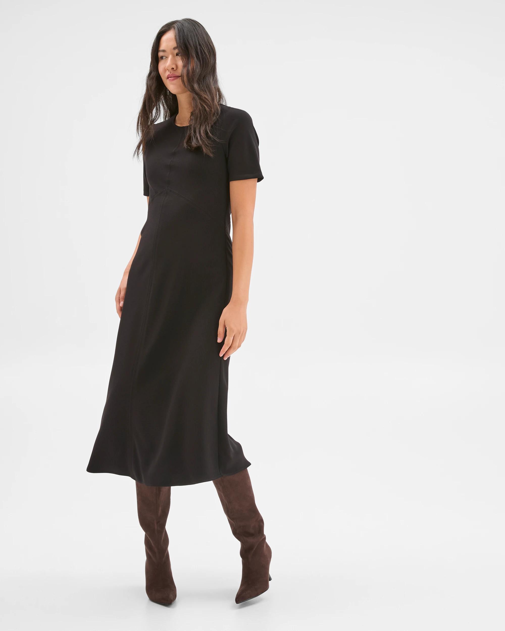 2 Preview Short Sleeve Midi Crepe Woven Dress BLACK, 2 of 7