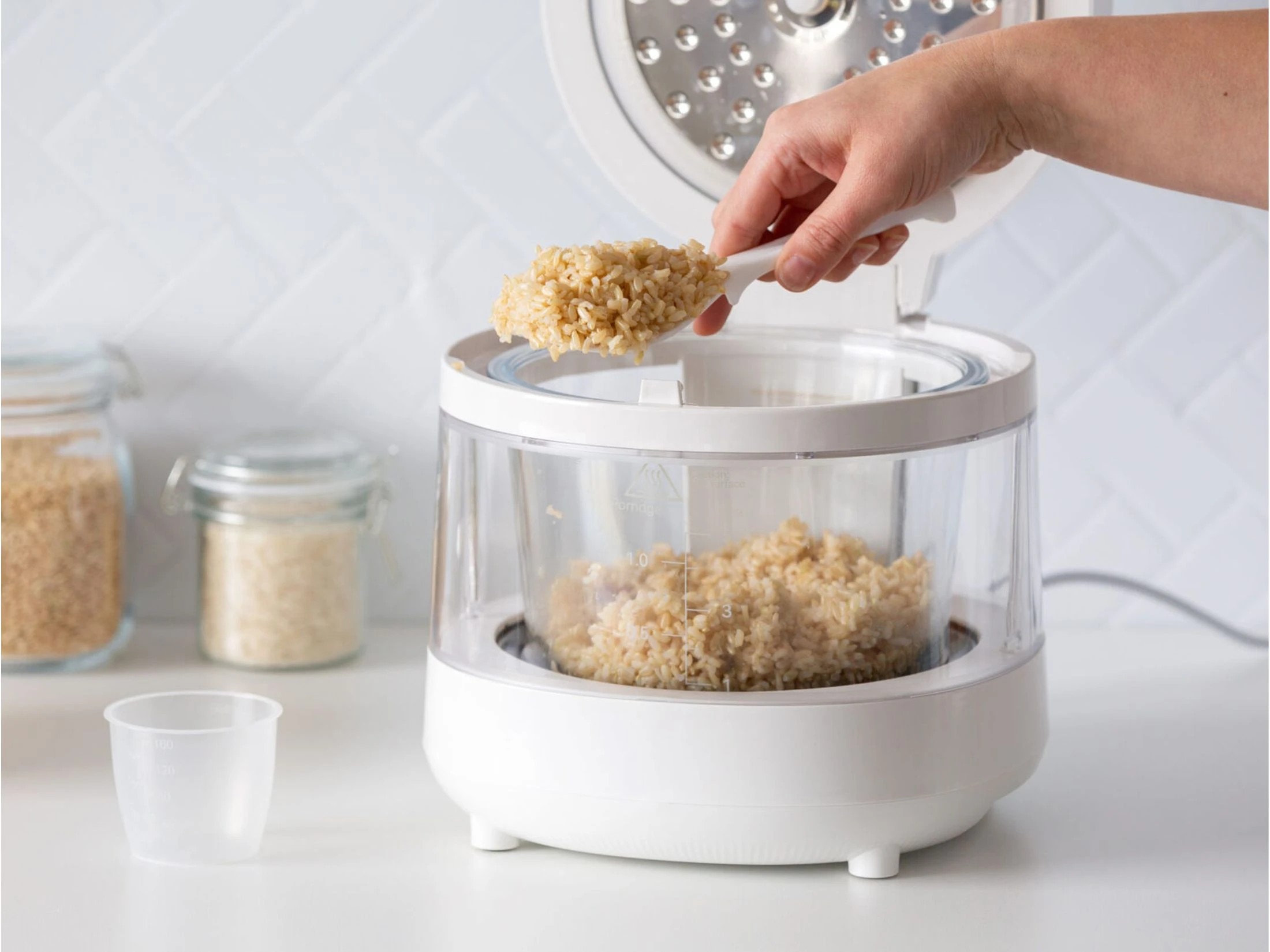 4 Healthy Choice PFAS Free 5 Cup Glass Rice Cooker, 600W with Low Sugar Basket, LED Display and 8 Smart Cooking Programs, 4 of 5