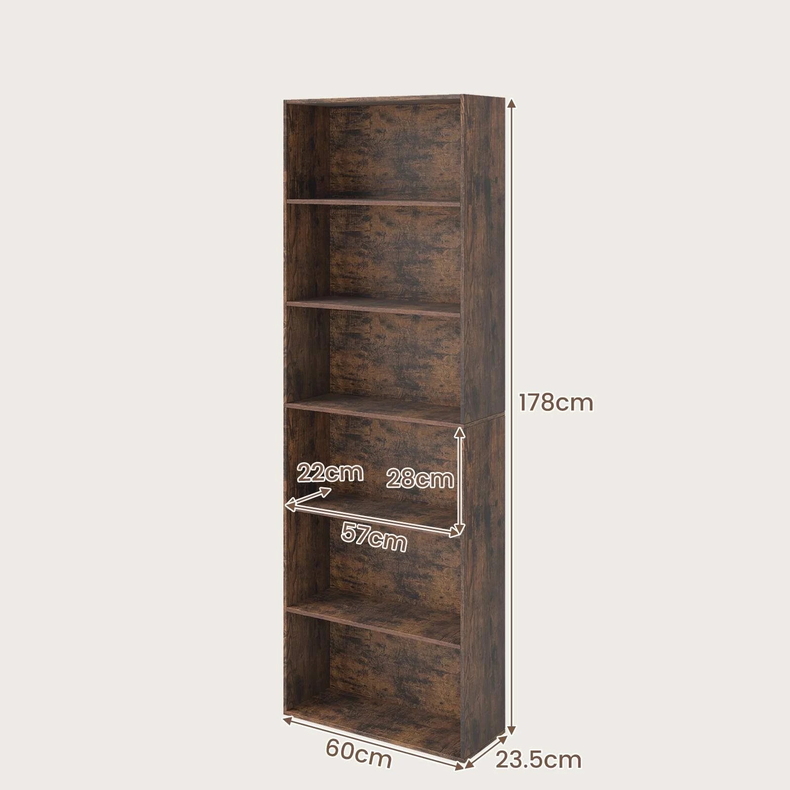 2 Costway 6-Tier Open Bookcase Tall Book Storage Organizer Display Cabinet Brown, 2 of 4