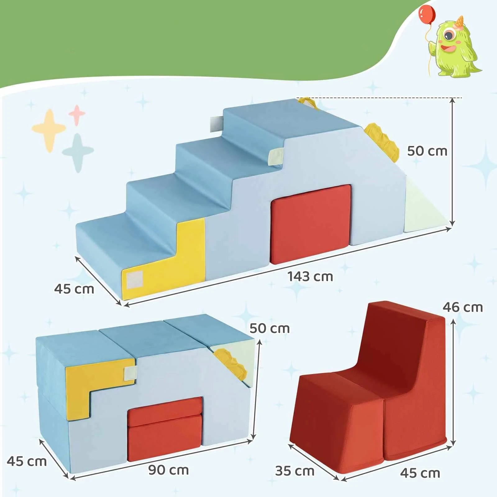 2 Costway Climbing Blocks Soft Foam Playset Climber Slide Stairs Crawl Climb & Sliding - Multi, 2 of 3