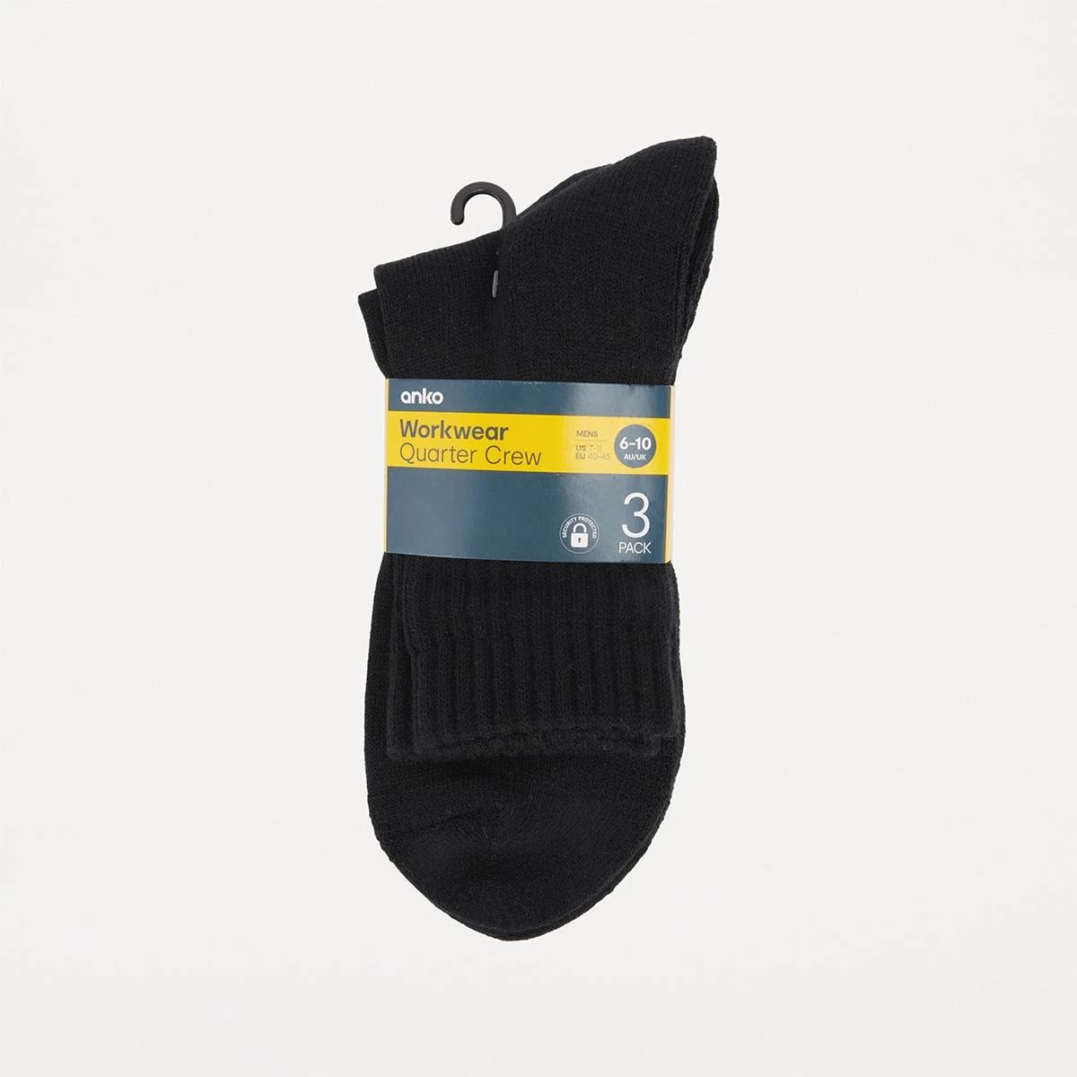 3 3 Pack Quarter Crew Work Socks BLACK, 3 of 3