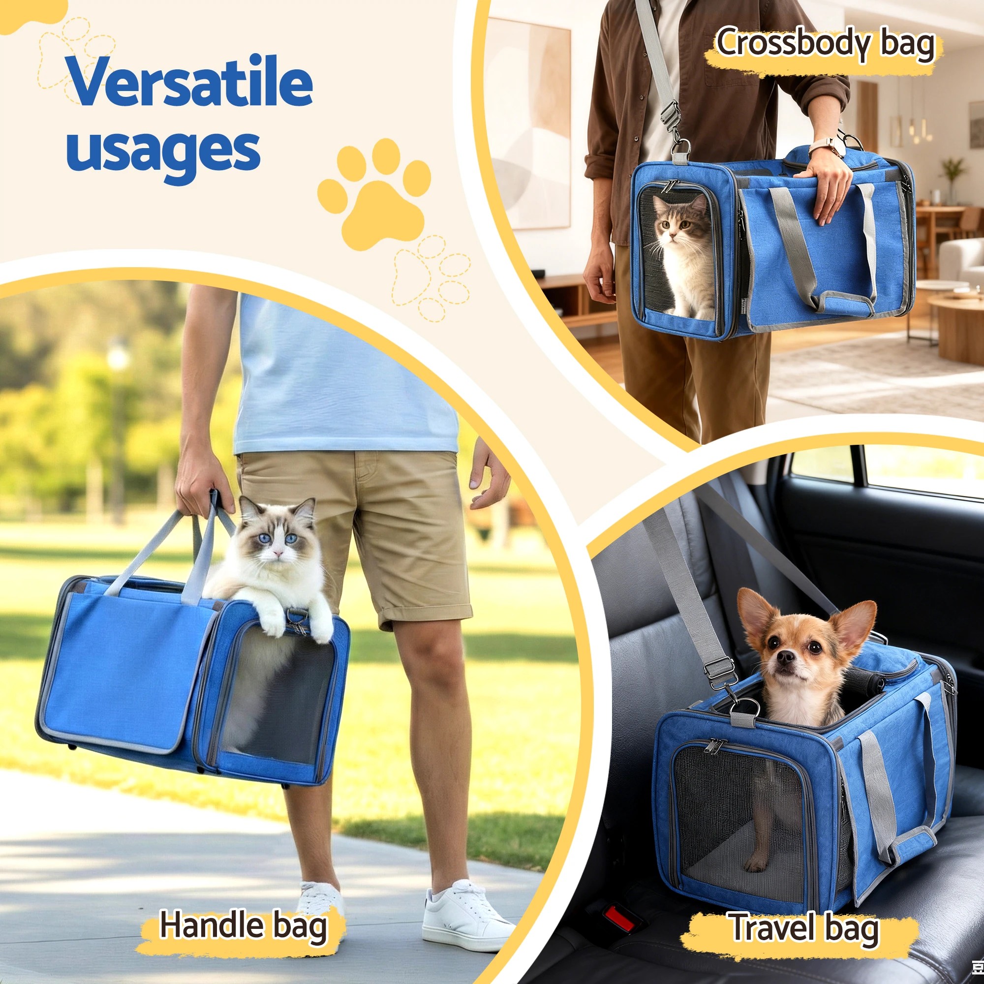 5 i.Pet Pet Carrier Bag Foldable Dog Cat Durable Crate Travel Cage Portable Car - Blue, 5 of 8