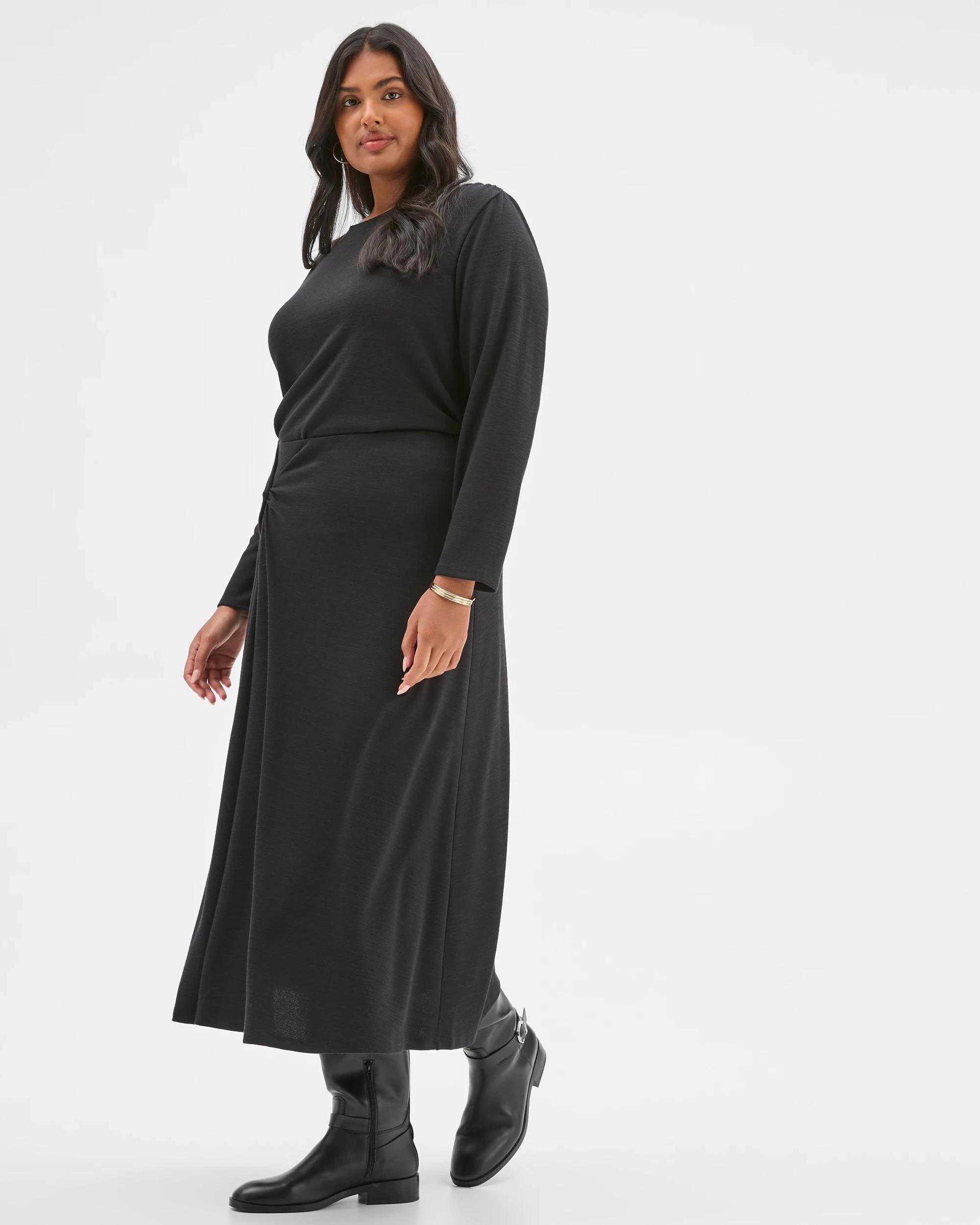 6 Target Curve Plus Size Long Sleeve Drape Knit Top BLACK, 6 of 6