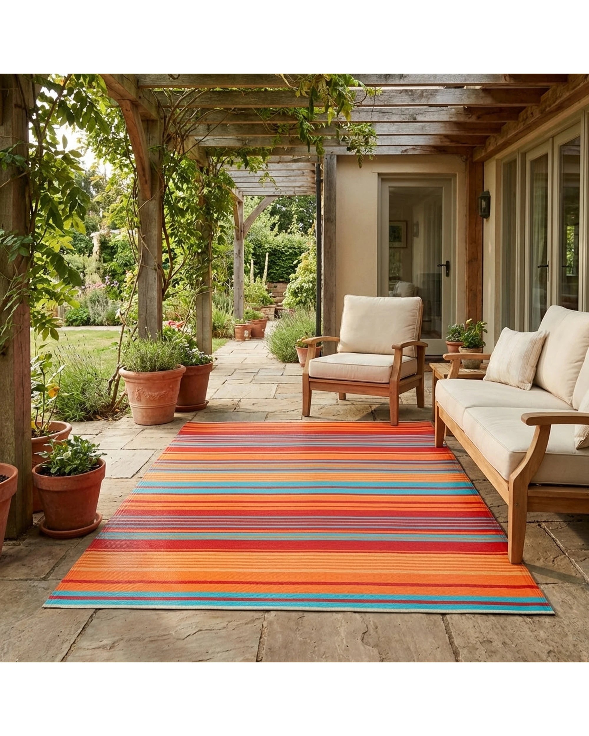 Fab Habitat Malibu Striped Reversible Outdoor Rug 180cm x 270cm - Multi ...