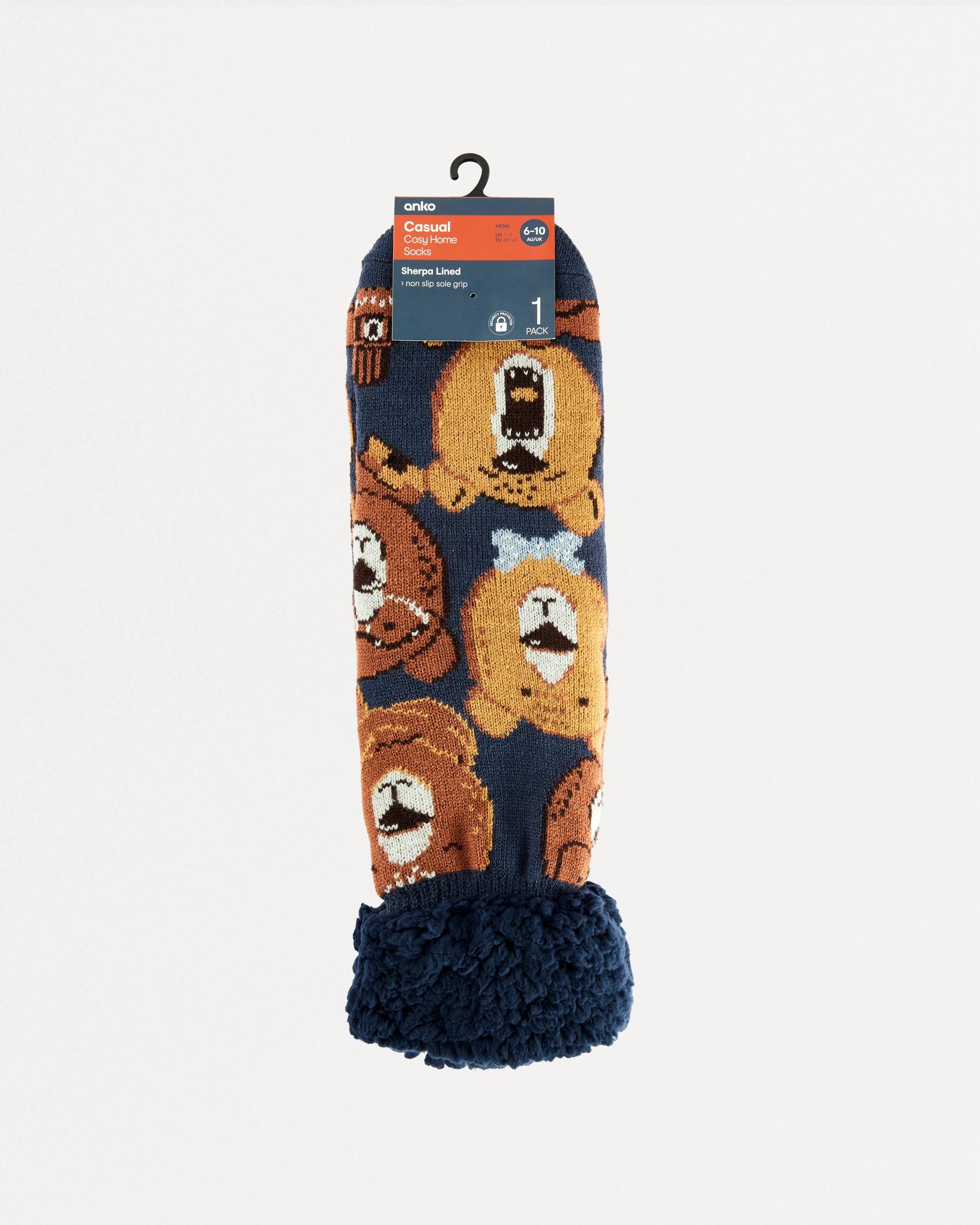 3 Sherpa Lined Home Socks Nvy Bear, 3 of 3