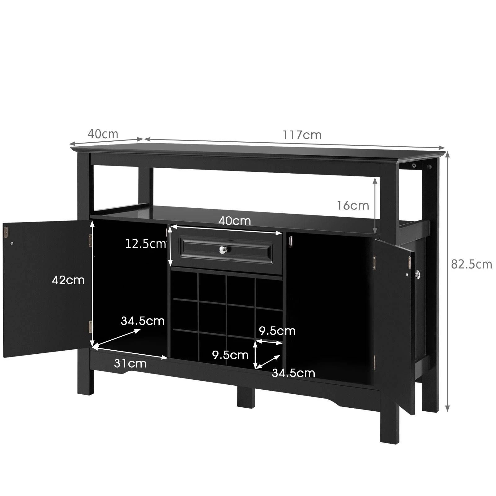 2 Costway Buffet Storage Cabinet Kitchen Sideboard w/Wine Rack - Black, 2 of 4