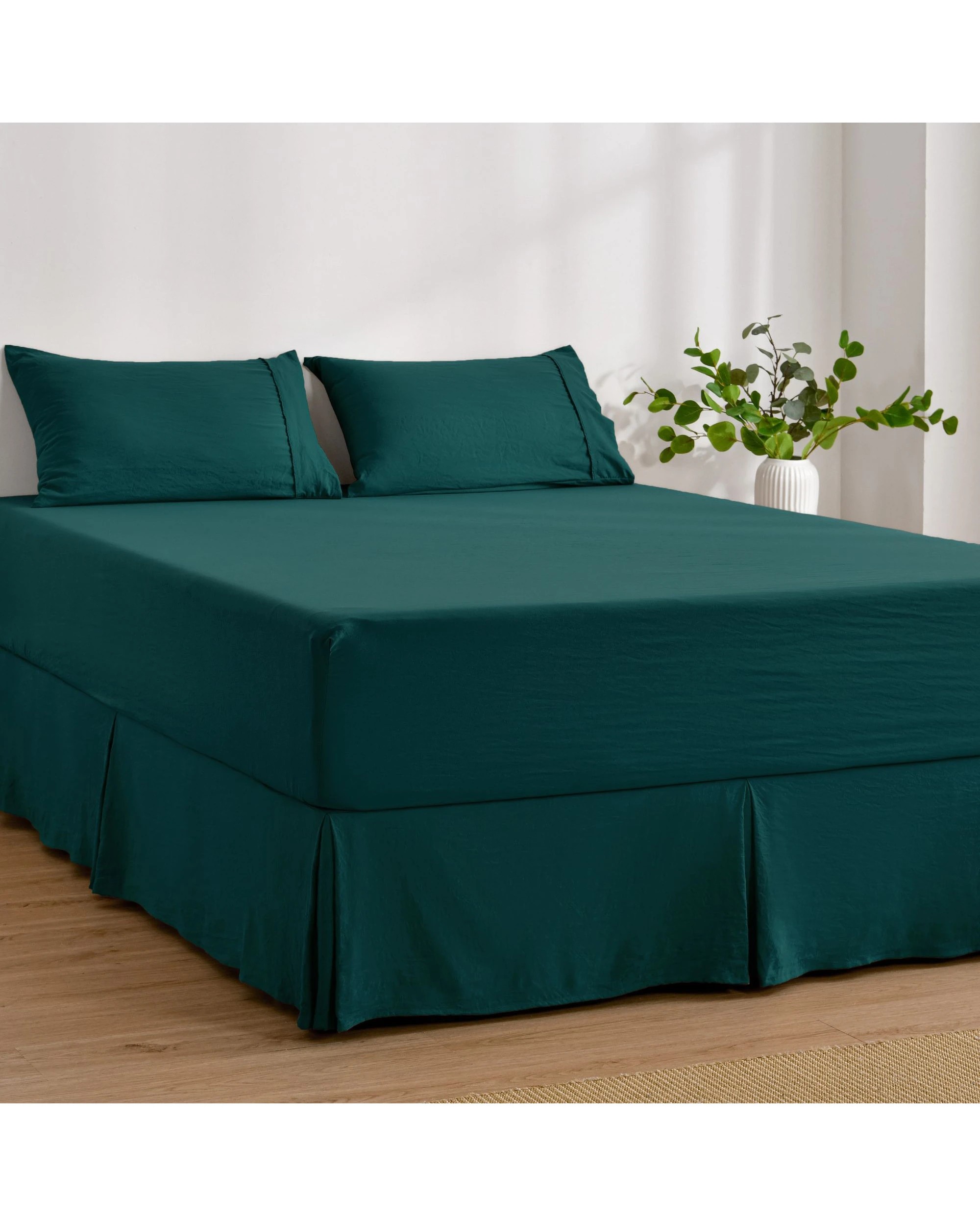 2 Dreamaker Superfine Washed Microfibre Pleated Valance - Super King Bed - Teal, 2 of 7