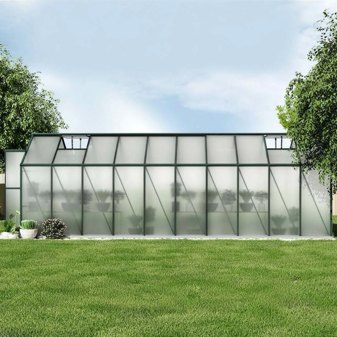 4 Green Fingers Greenhouse Aluminium Polycarbonate Green House Garden Shed - Green, 4 of 5