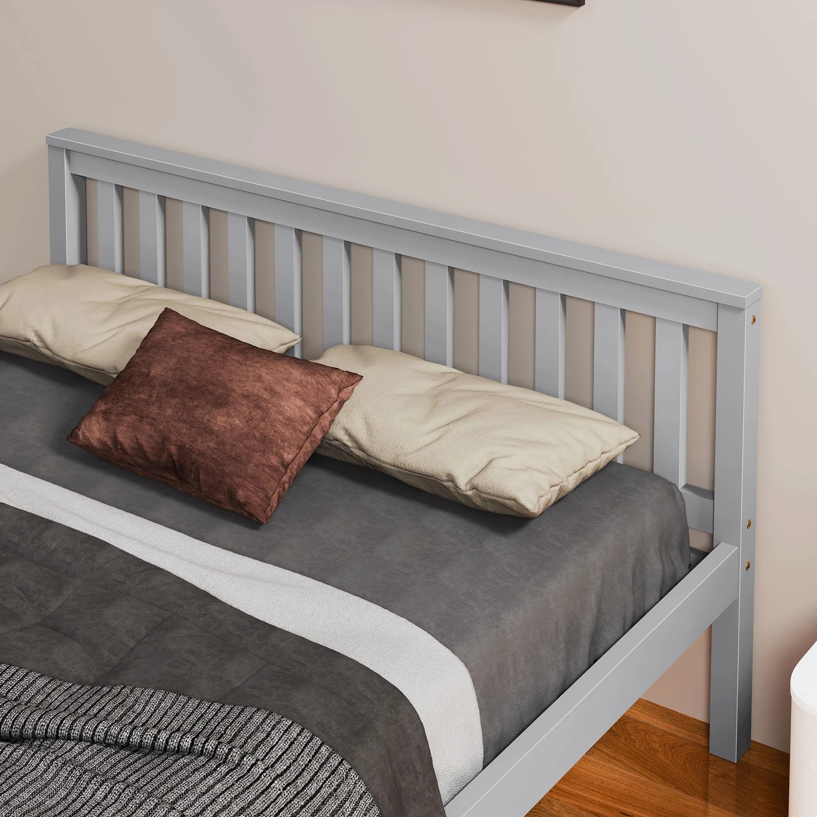 4 Alfordson Bed Frame Wooden King Size Slatted Headboard Timber Fabiano - Grey, 4 of 10