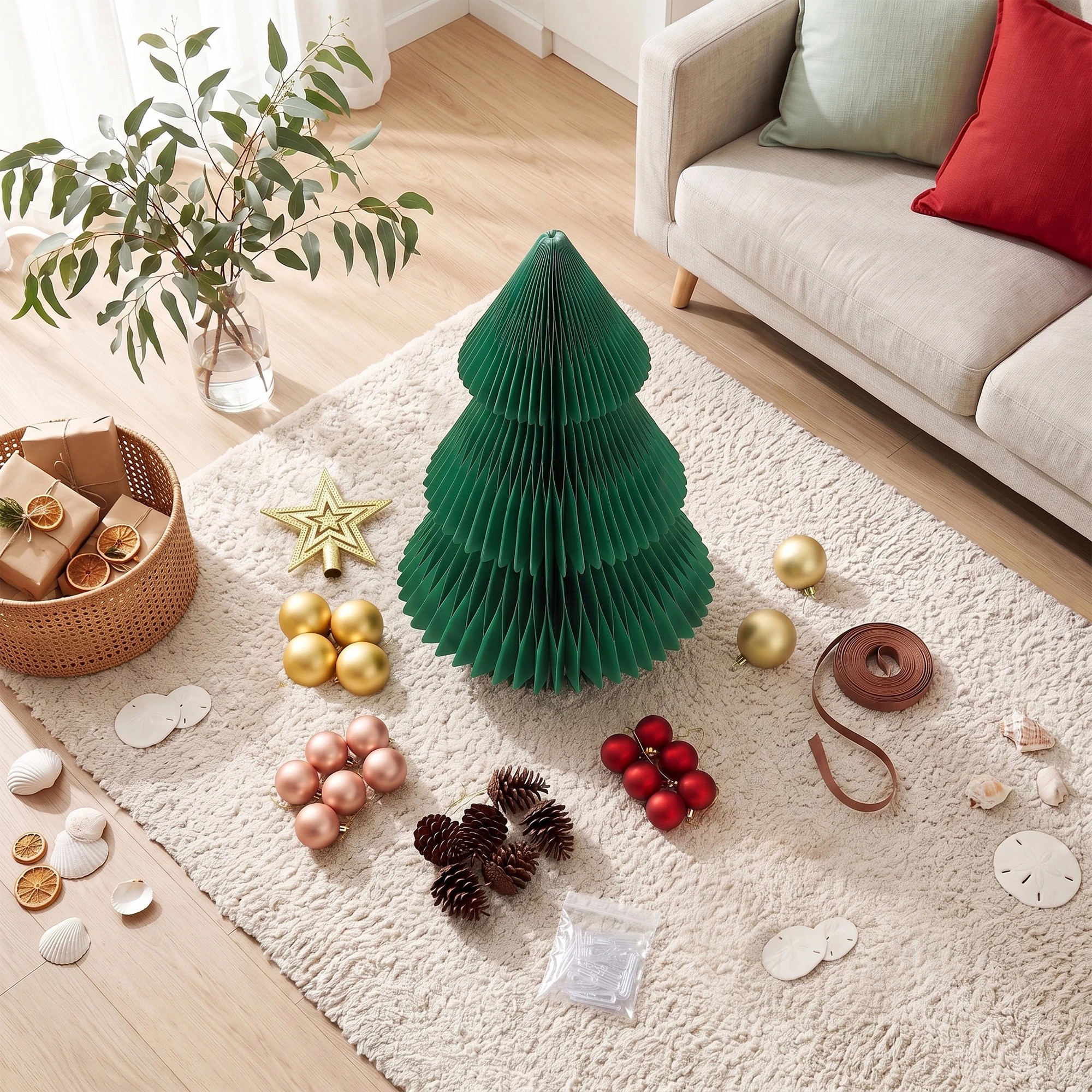 8 Jingle Jollys Paper Christmas Tree 61CM w/ Star Topper Foldable Xmas Holiday Decor Set - Green, 8 of 9