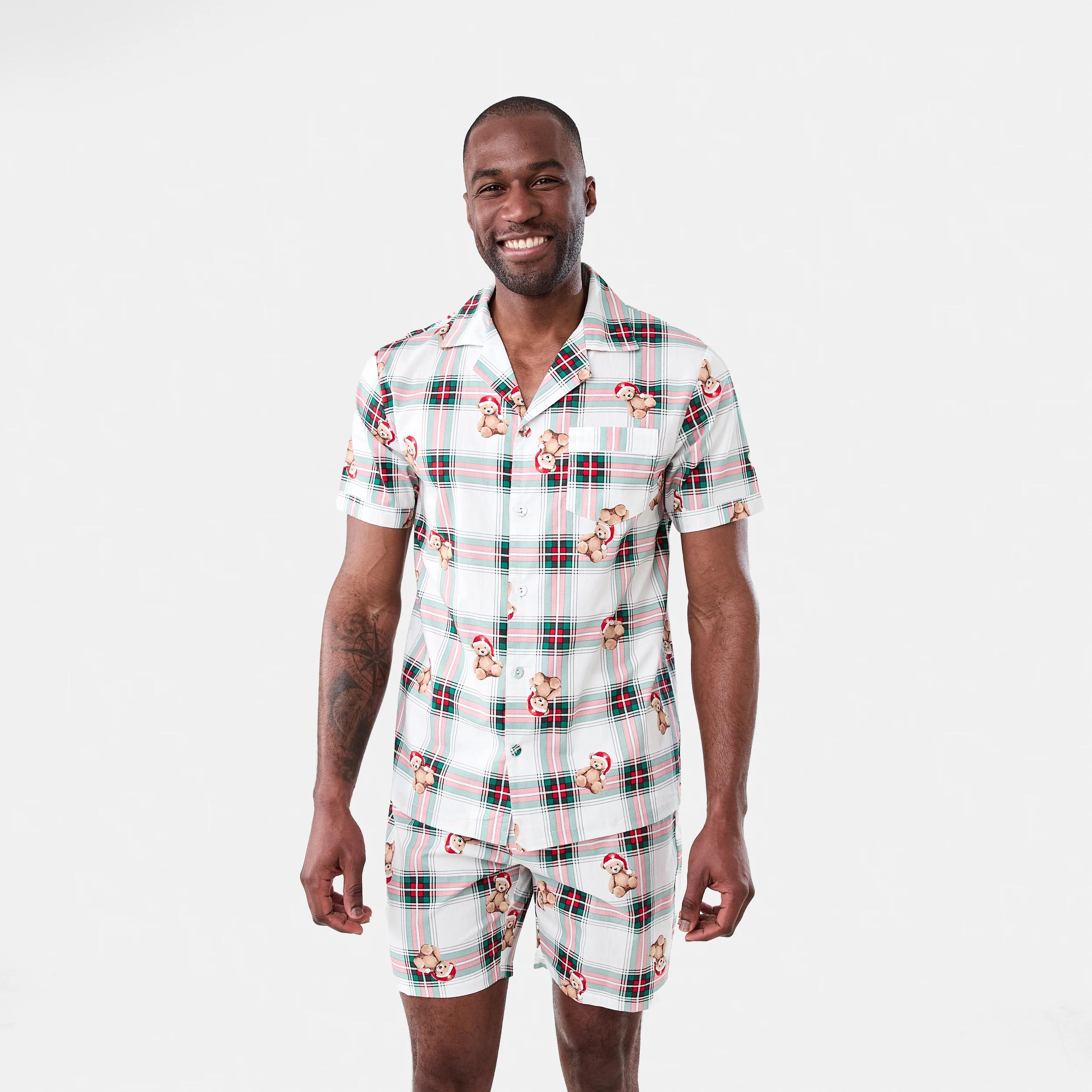1 Christmas Short Sleeve Button Through Woven Family Matching Pyjama Set BEAR CHECK OFF WHITE, 1 of 8